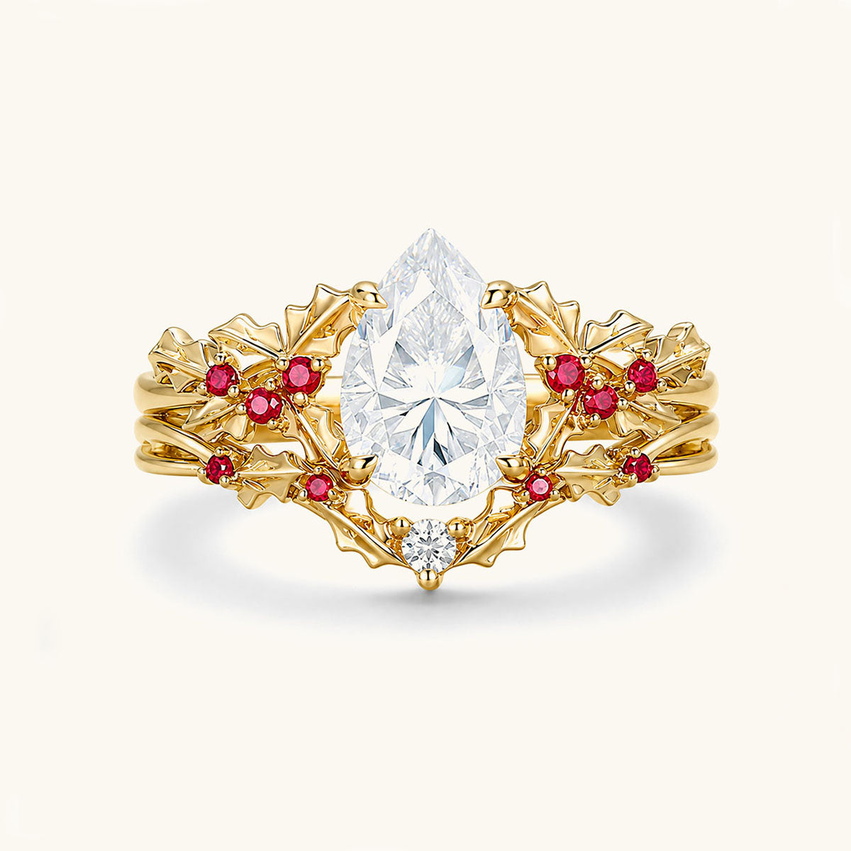 Stackable Holly Pear Moissanite Ring Set - Gold