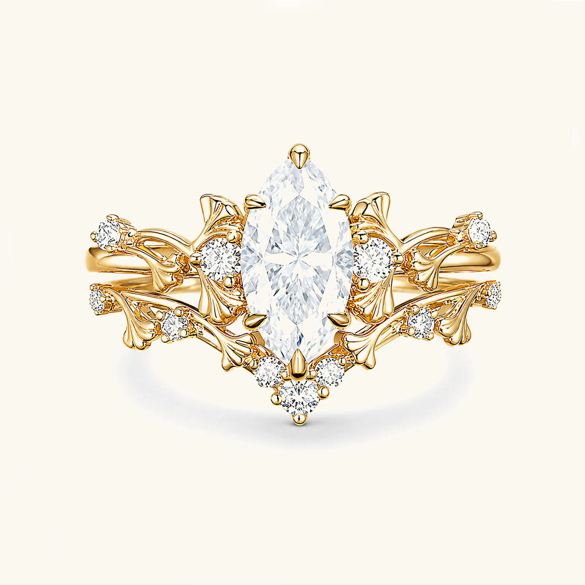 Stackable Marquise Moissanite Ring Set - Gold