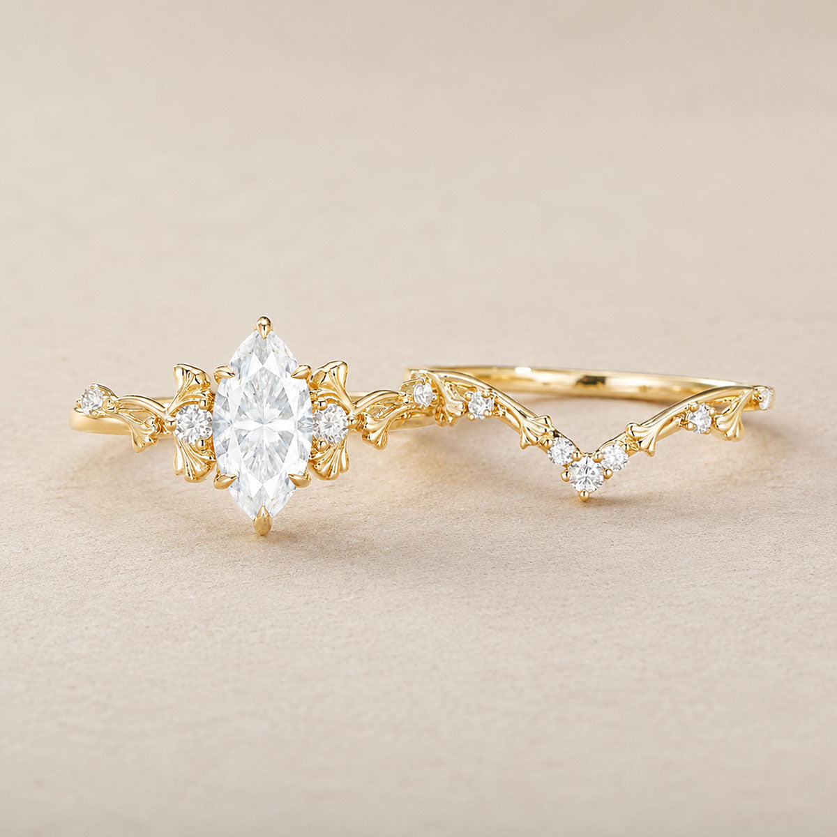 Stackable Marquise Moissanite Ring Set - Gold