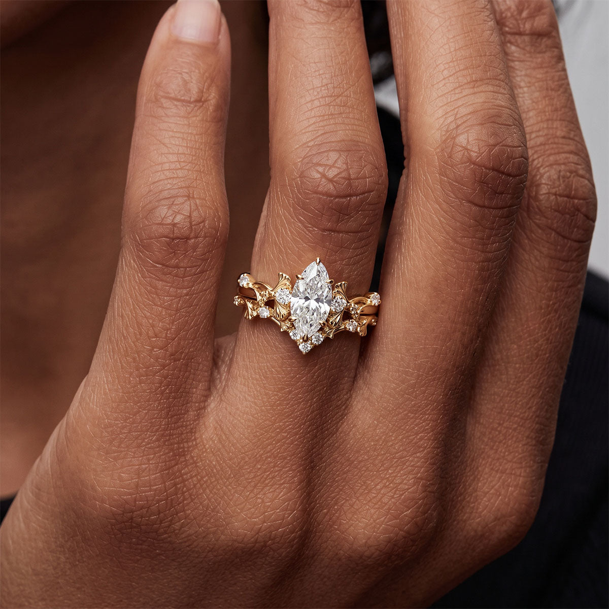 Stackable Marquise Moissanite Ring Set - Gold