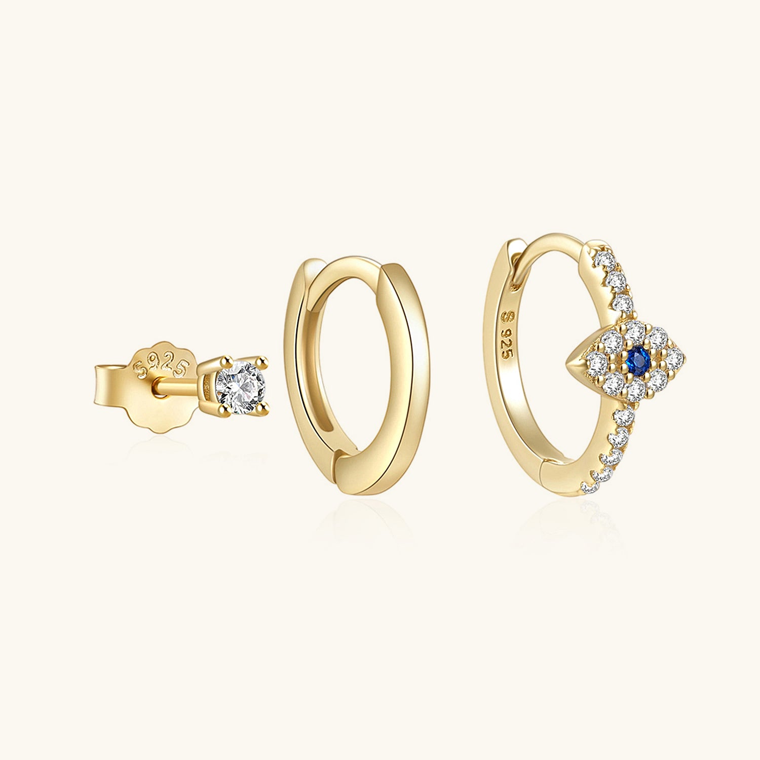 3 Piece Evil Eye Huggie Hoop Earring Bundles - Gold