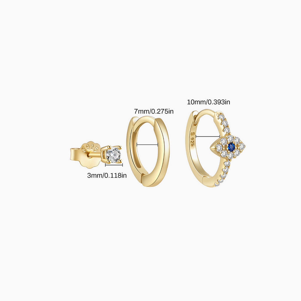 3 Piece Evil Eye Huggie Hoop Earring Bundles - Gold