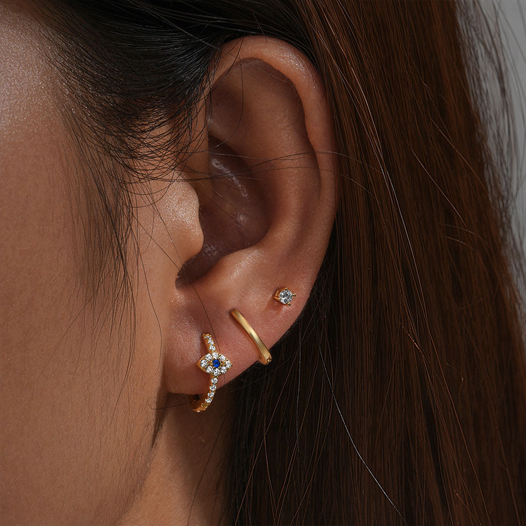 3 Piece Evil Eye Huggie Hoop Earring Bundles - Gold