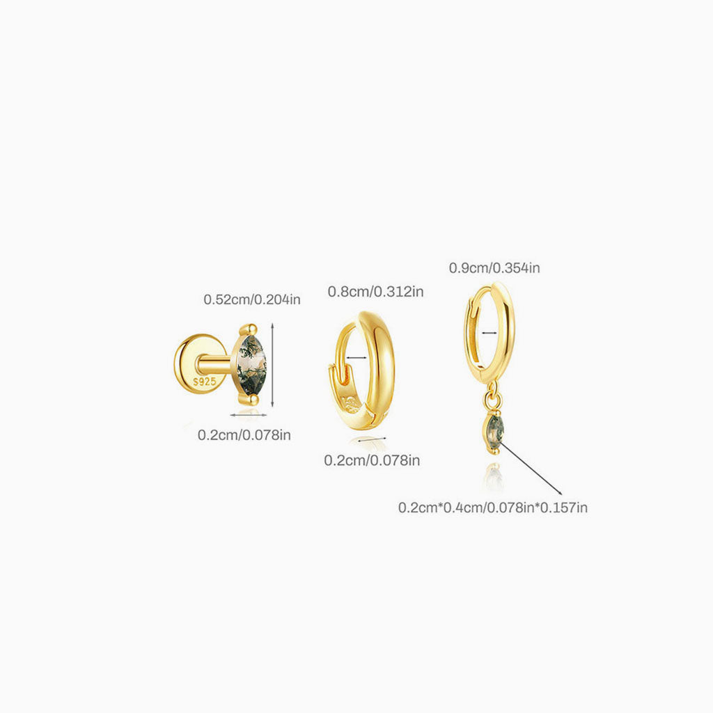 3 Piece Marquise Moss Agate Earring Bundles - Gold