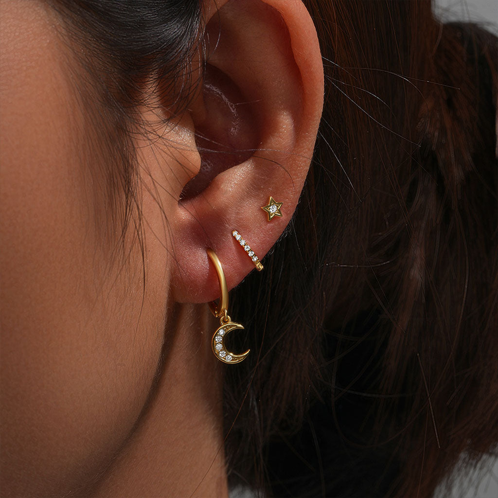 3 Piece Moon and Star Huggie Hoop Earring Bundles - Gold