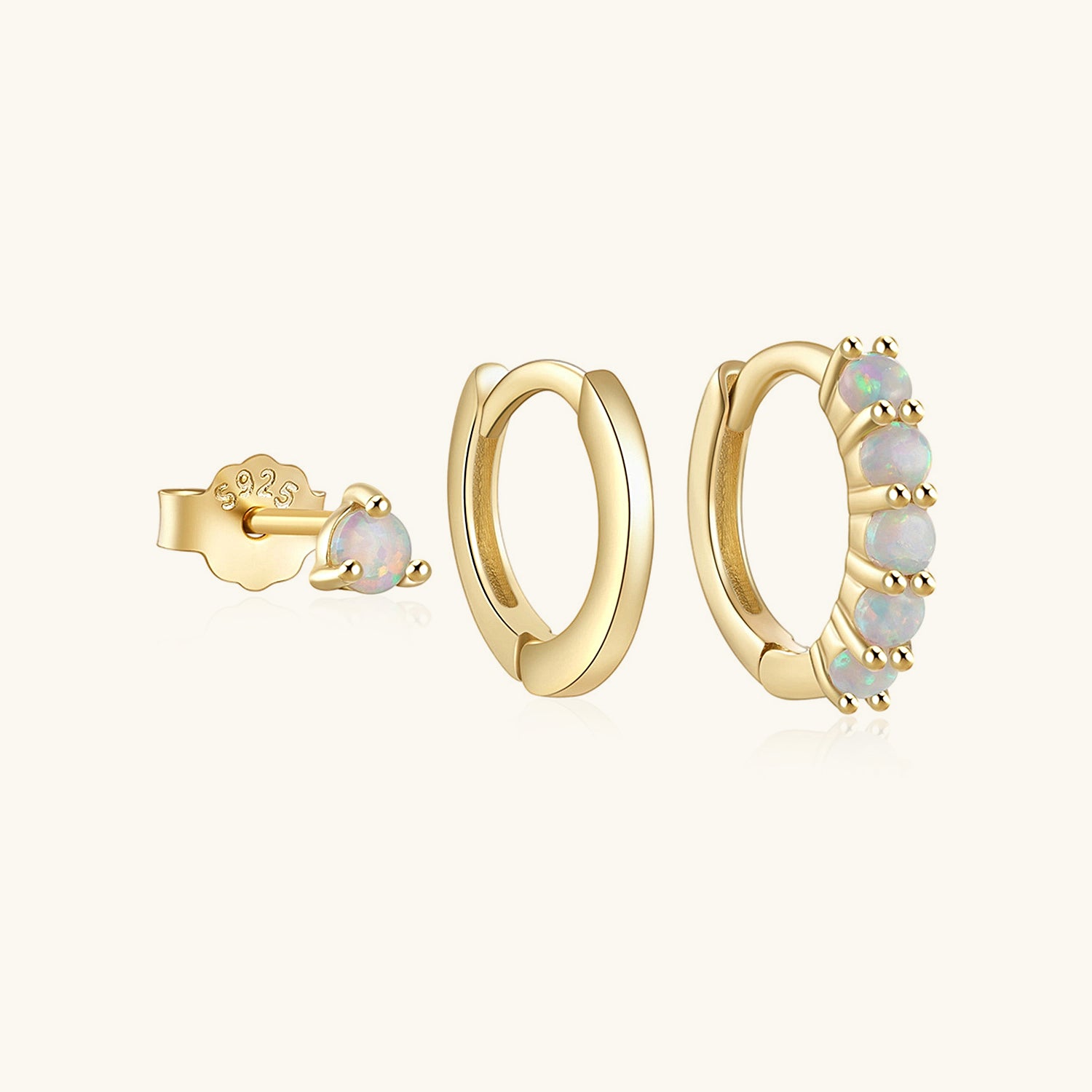3 Piece Opal Huggie Hoop Earring Bundles - Gold
