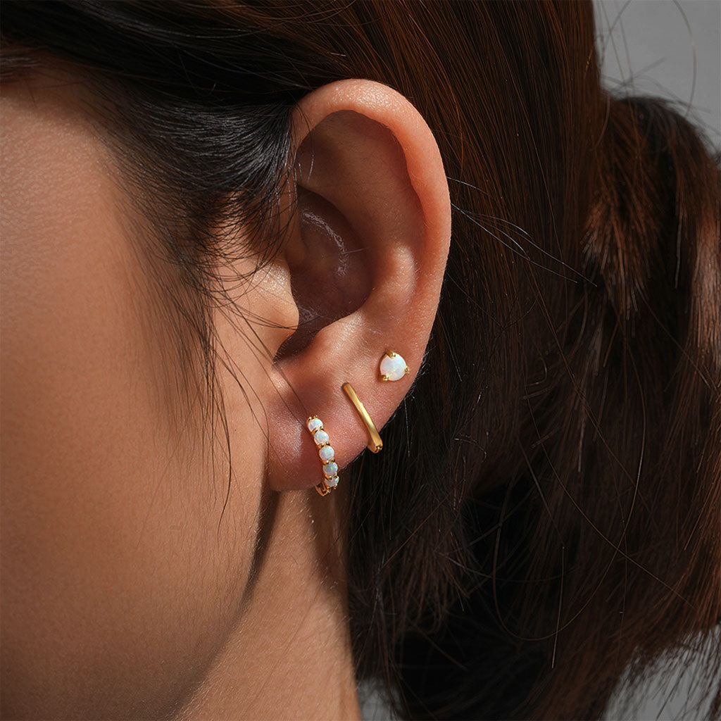 3 Piece Opal Huggie Hoop Earring Bundles - Gold