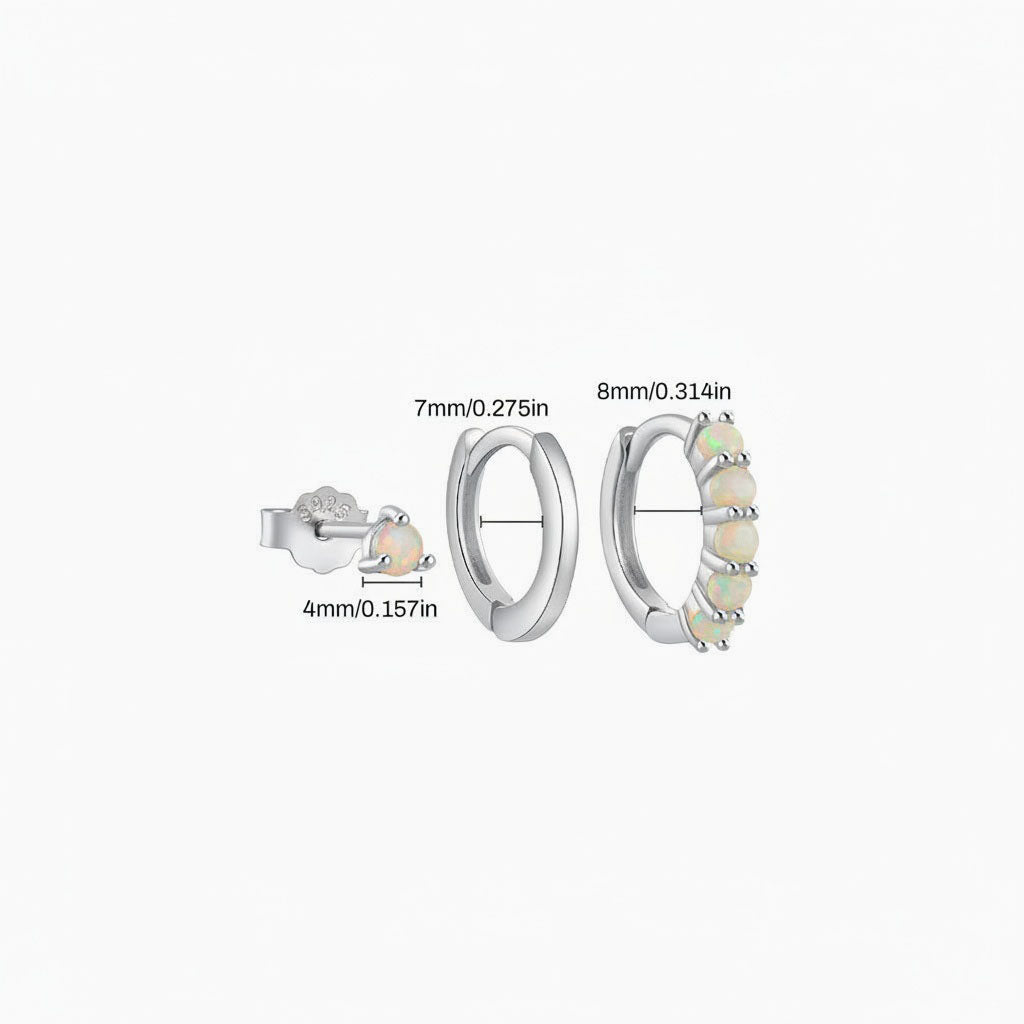 3 Piece Opal Huggie Hoop Earring Bundles - Silver