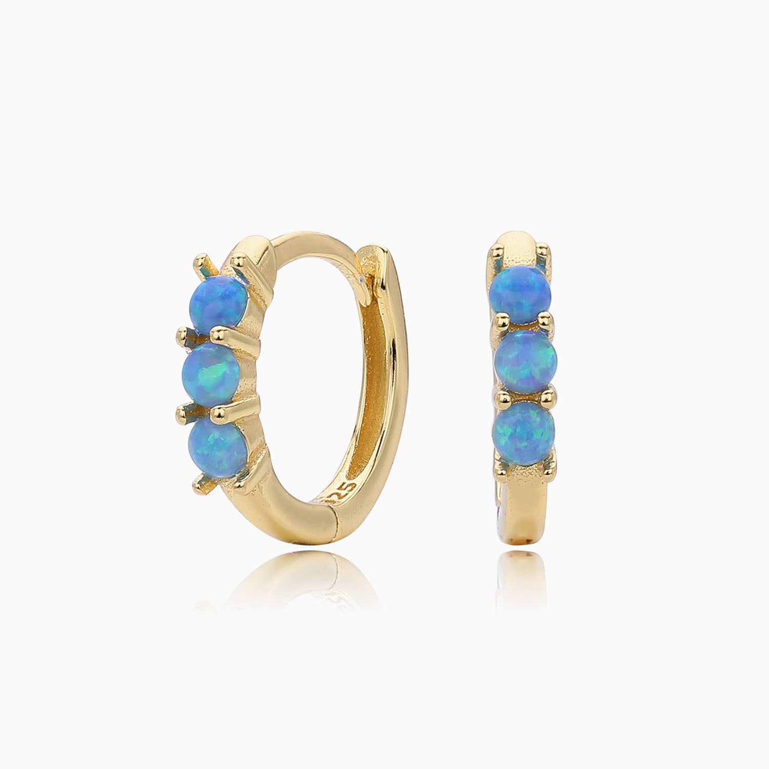 Opal Three Stone Huggie Hoop Earrings - Gold