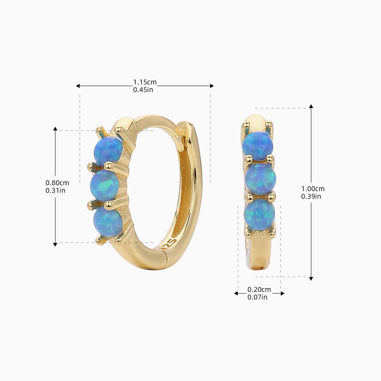Opal Three Stone Huggie Hoop Earrings - Gold