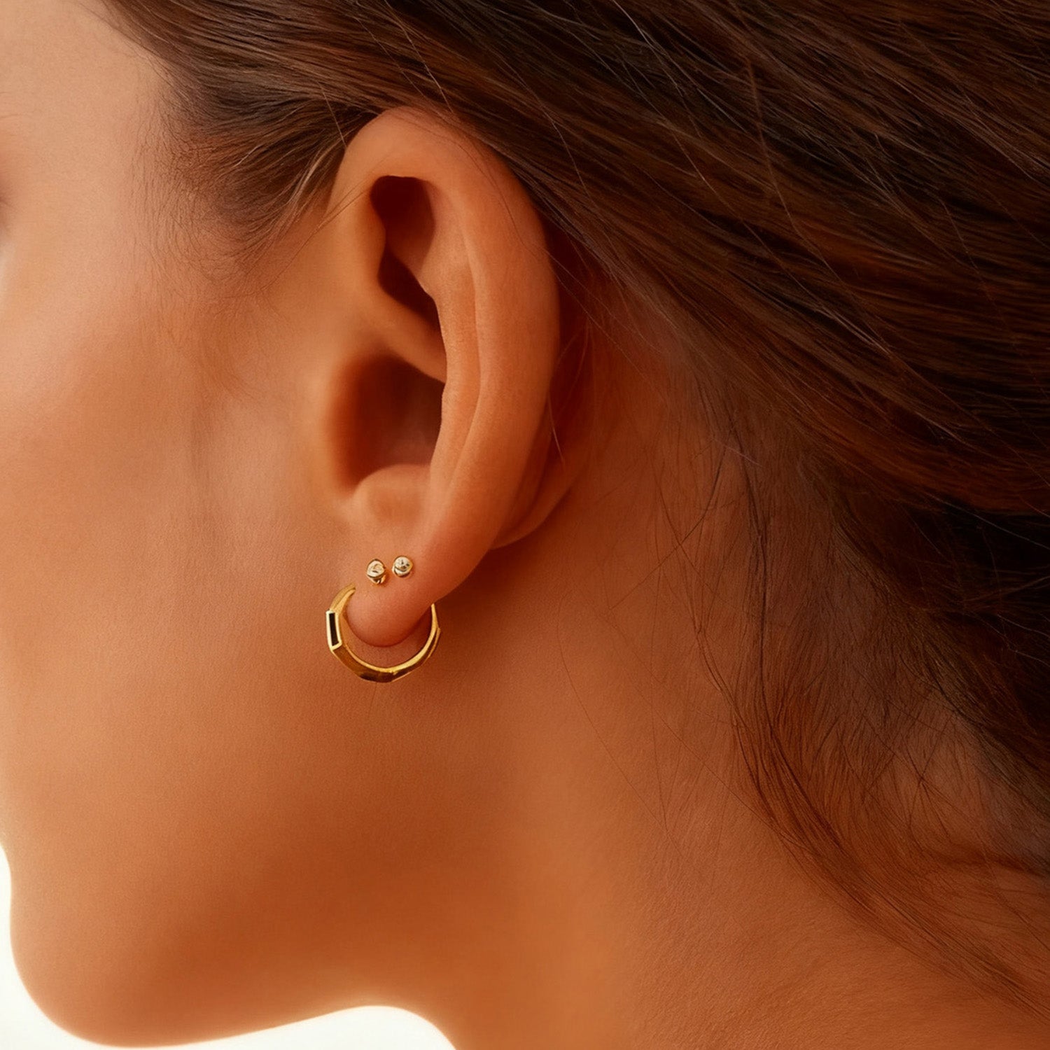 Geometric Octagon Hoop Huggie Earrings - Gold