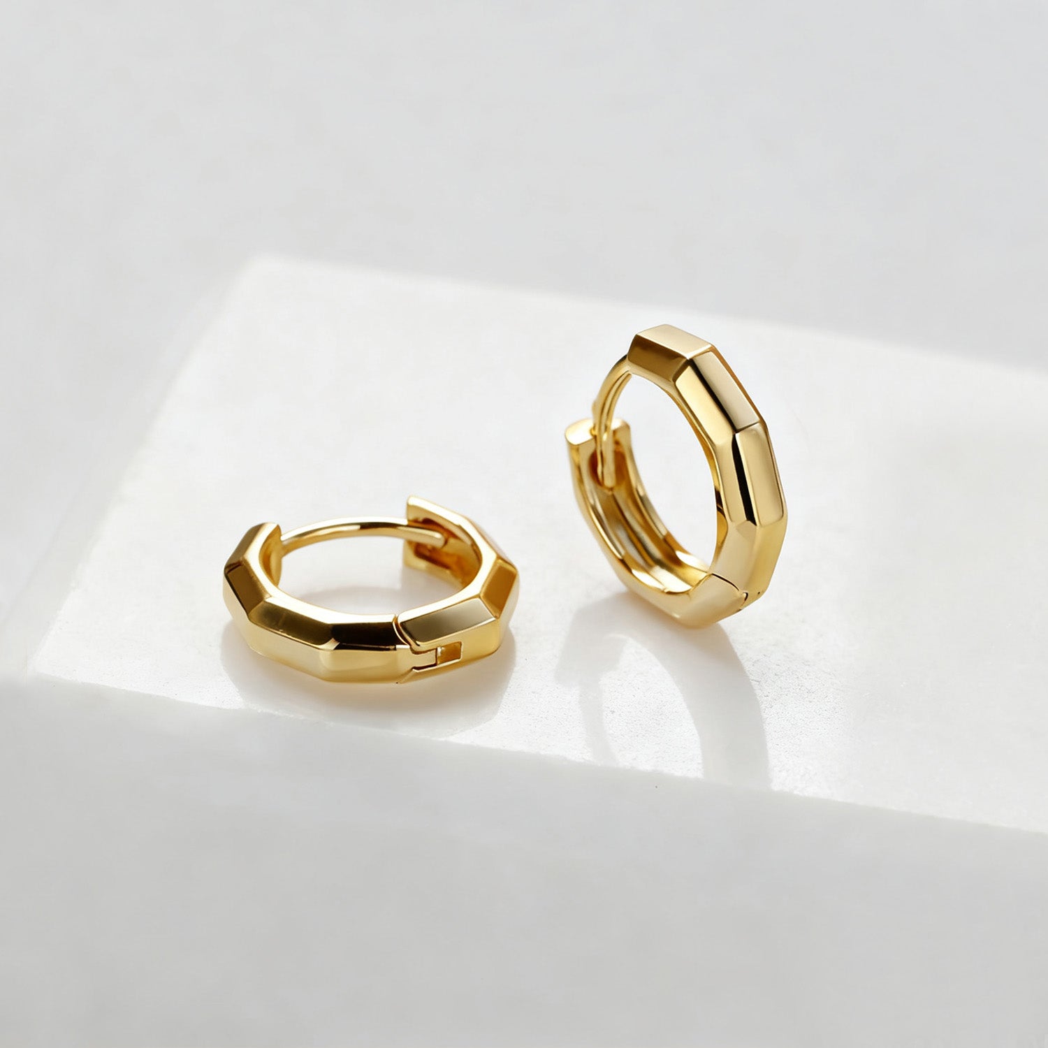Geometric Octagon Hoop Huggie Earrings - Gold