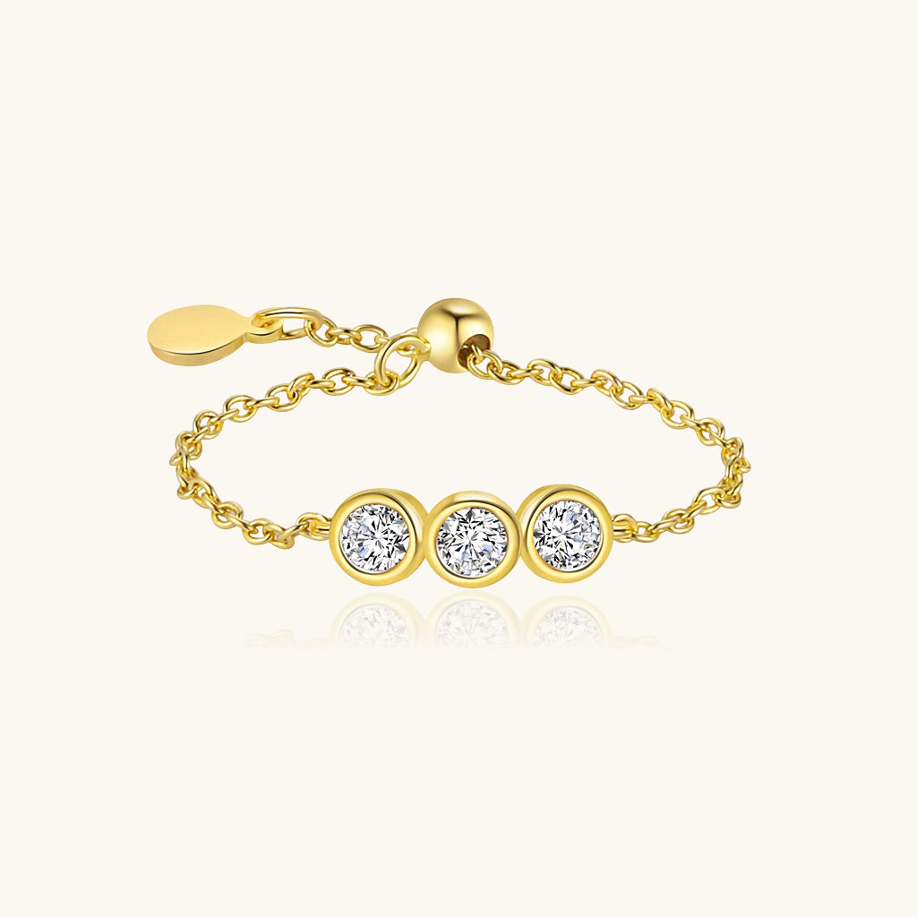 Adjustable Bezel Three Stone Diamond Chain Ring - Gold