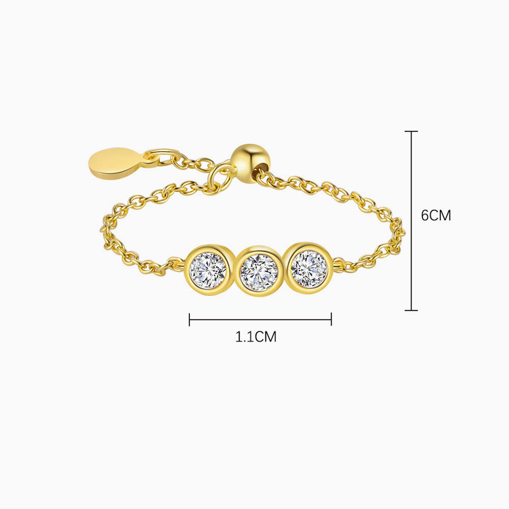 Adjustable Bezel Three Stone Diamond Chain Ring - Gold