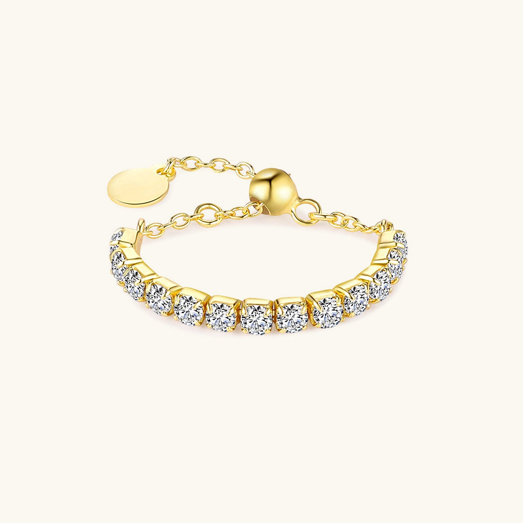 Adjustable Diamond Tennis Chain Ring - Gold