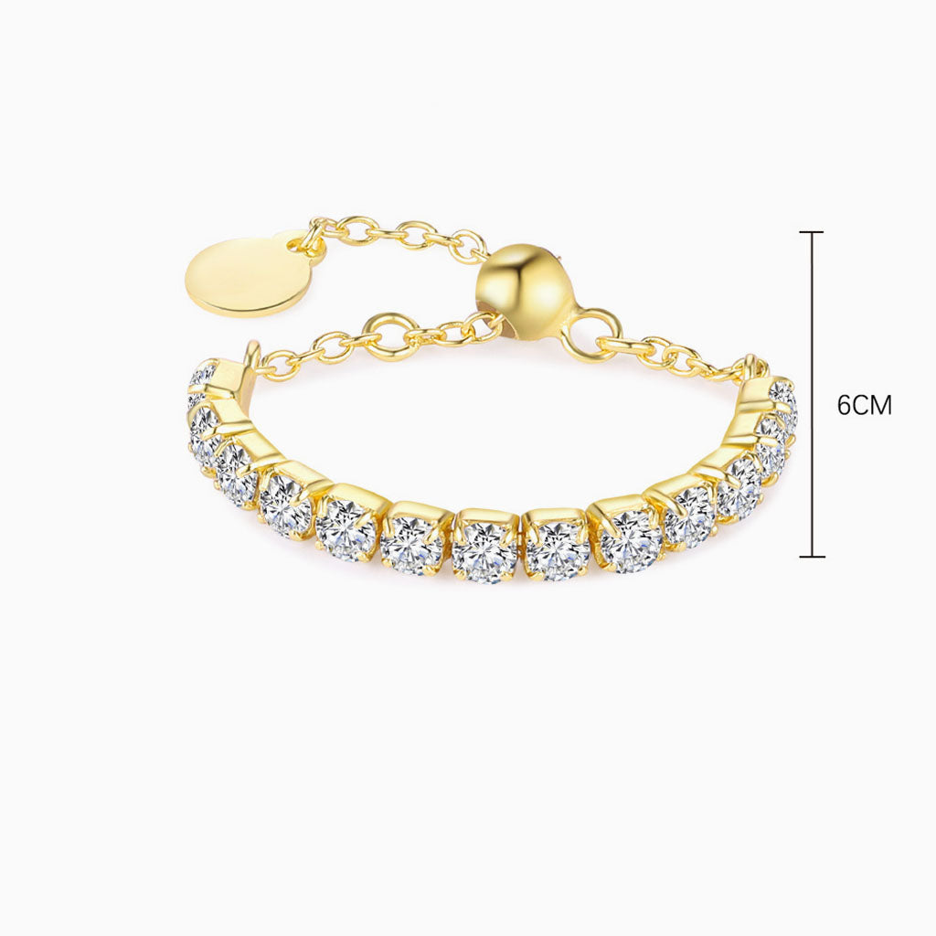 Adjustable Diamond Tennis Chain Ring - Gold