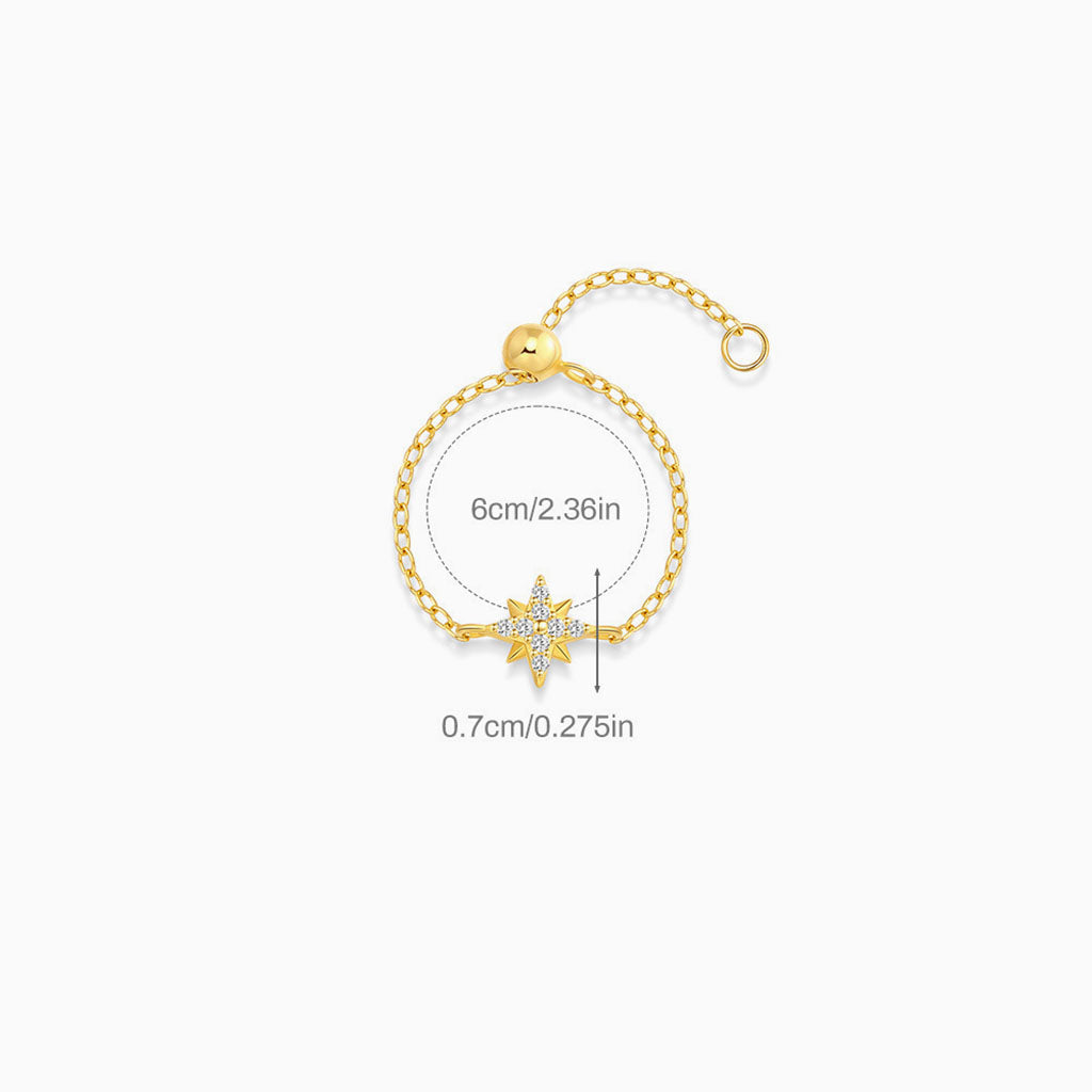 Adjustable Pave North Star Chain Ring - Gold