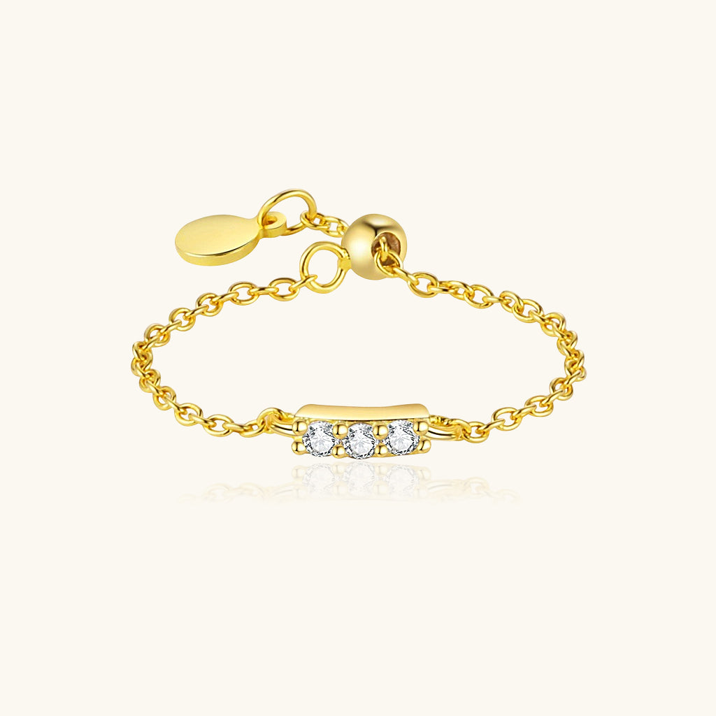 Adjustable Three Stone Diamond Bar Chain Ring - Gold
