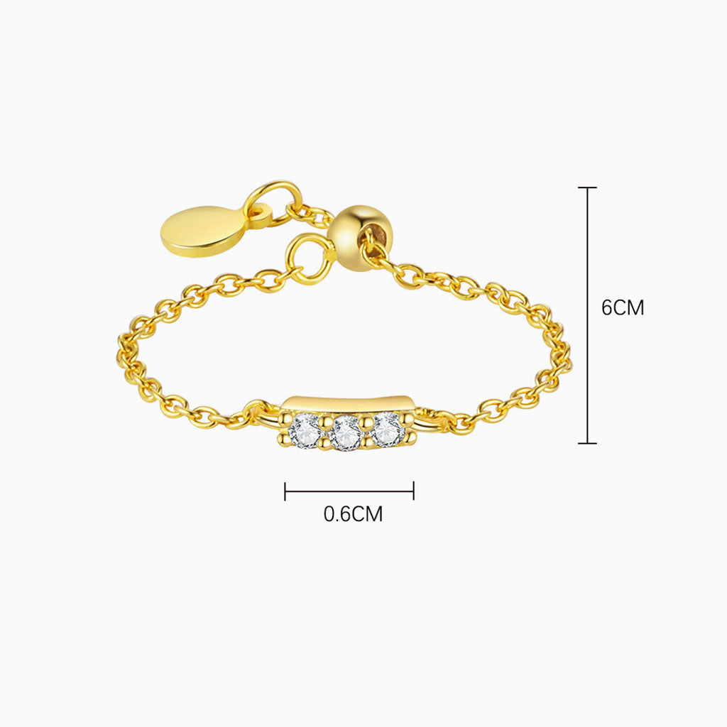 Adjustable Three Stone Diamond Bar Chain Ring - Gold
