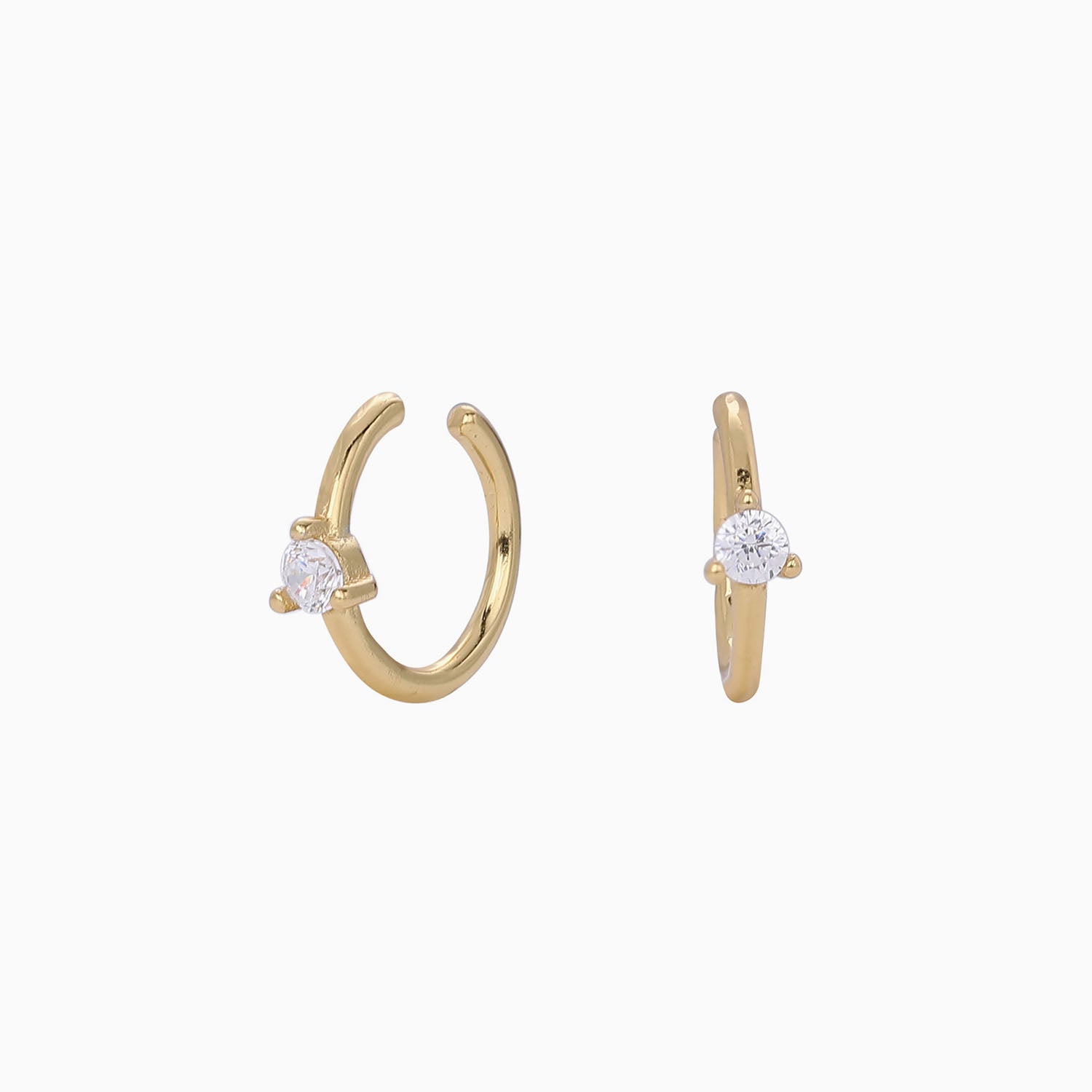Dainty Solitaire Ear Cuff Earrings - Gold