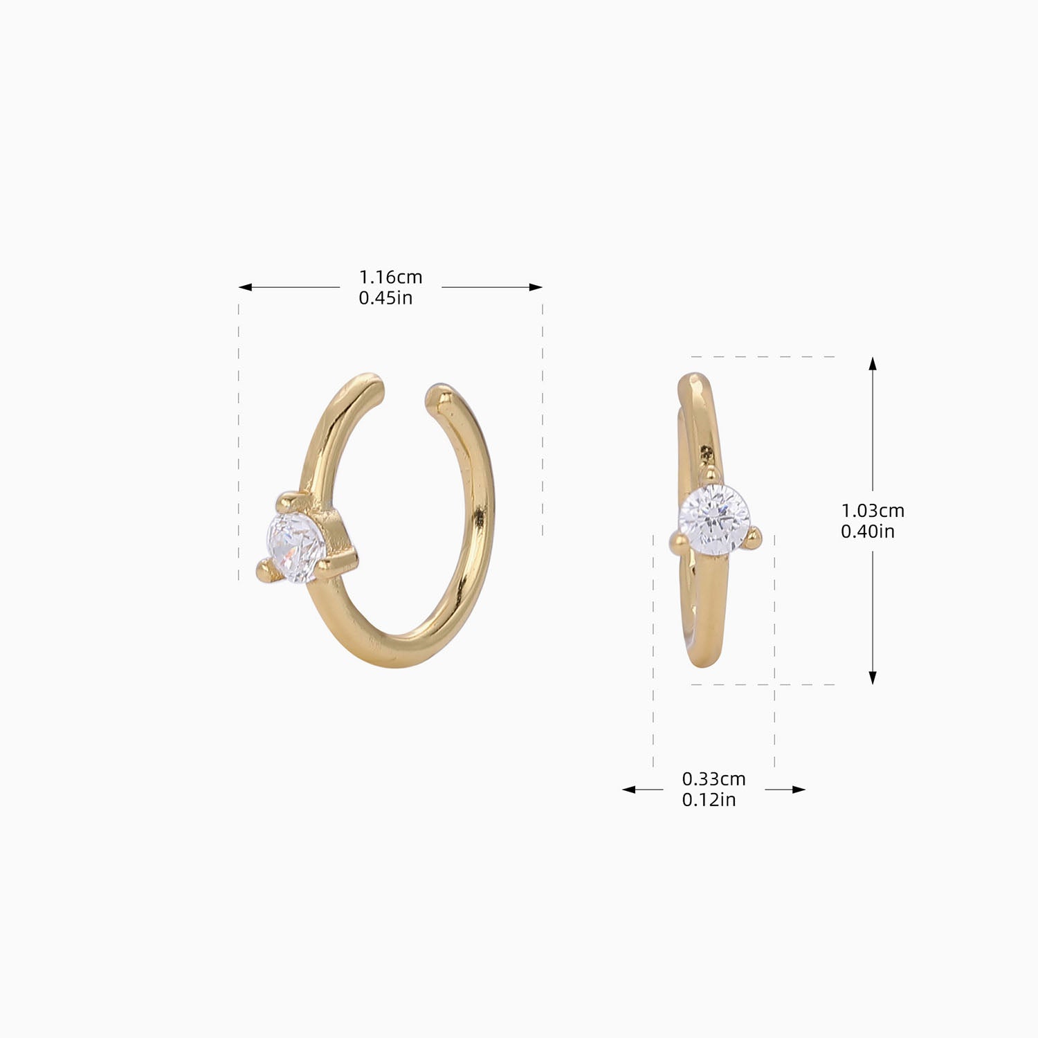 Dainty Solitaire Ear Cuff Earrings - Gold