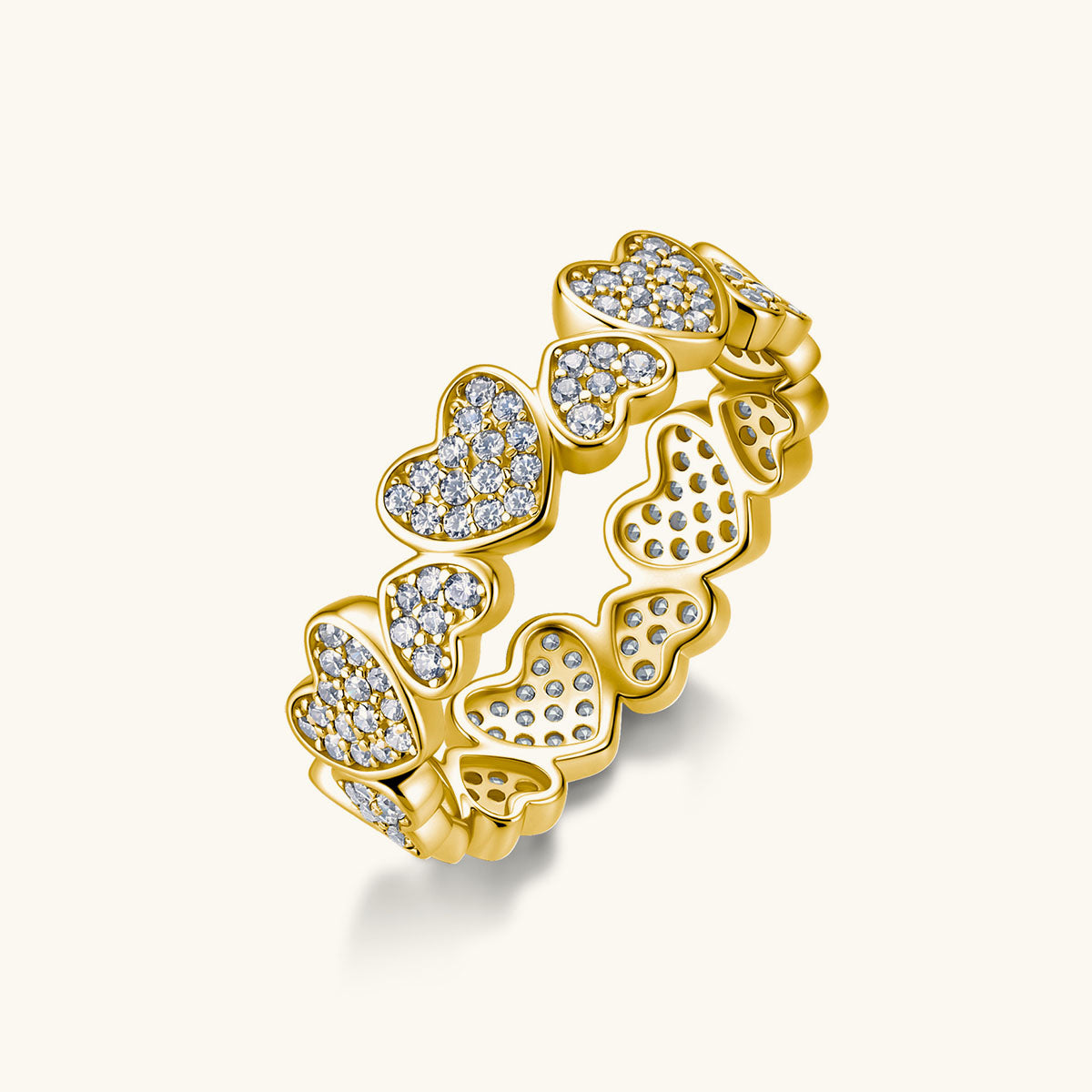 Alternating Heart Moissanite Eternity Band Ring - Gold