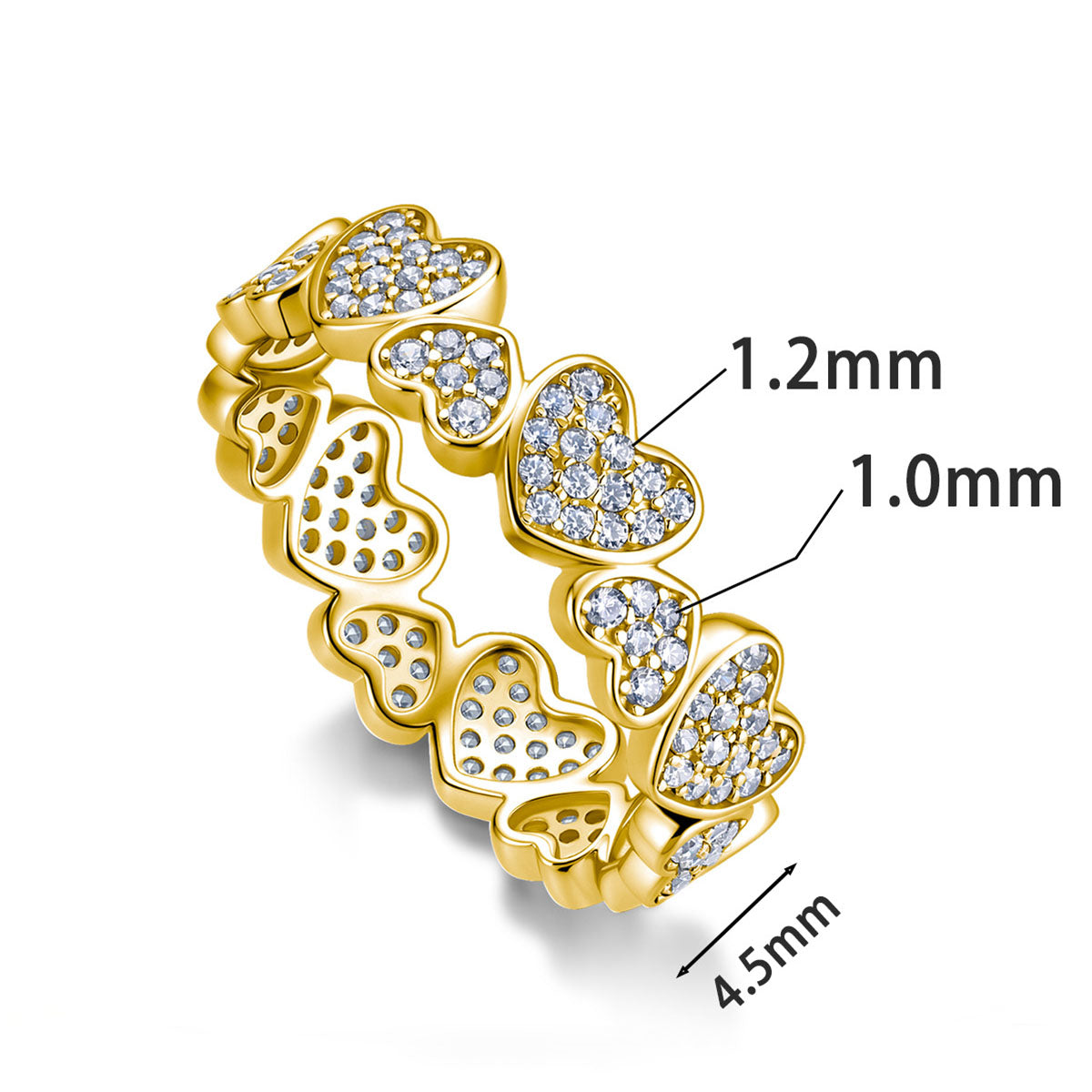 Alternating Heart Moissanite Eternity Band Ring - Gold