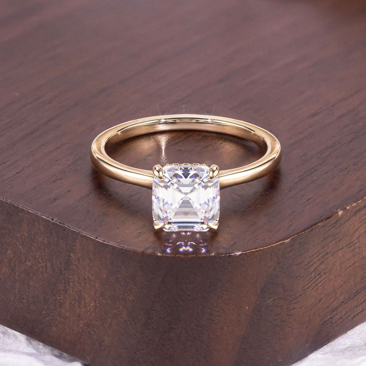 Asscher Moissanite Solitaire Ring - Gold