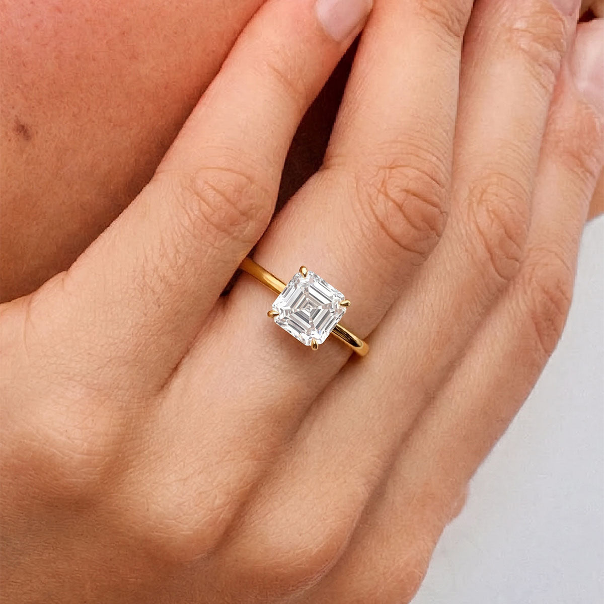 Asscher Moissanite Solitaire Ring - Gold