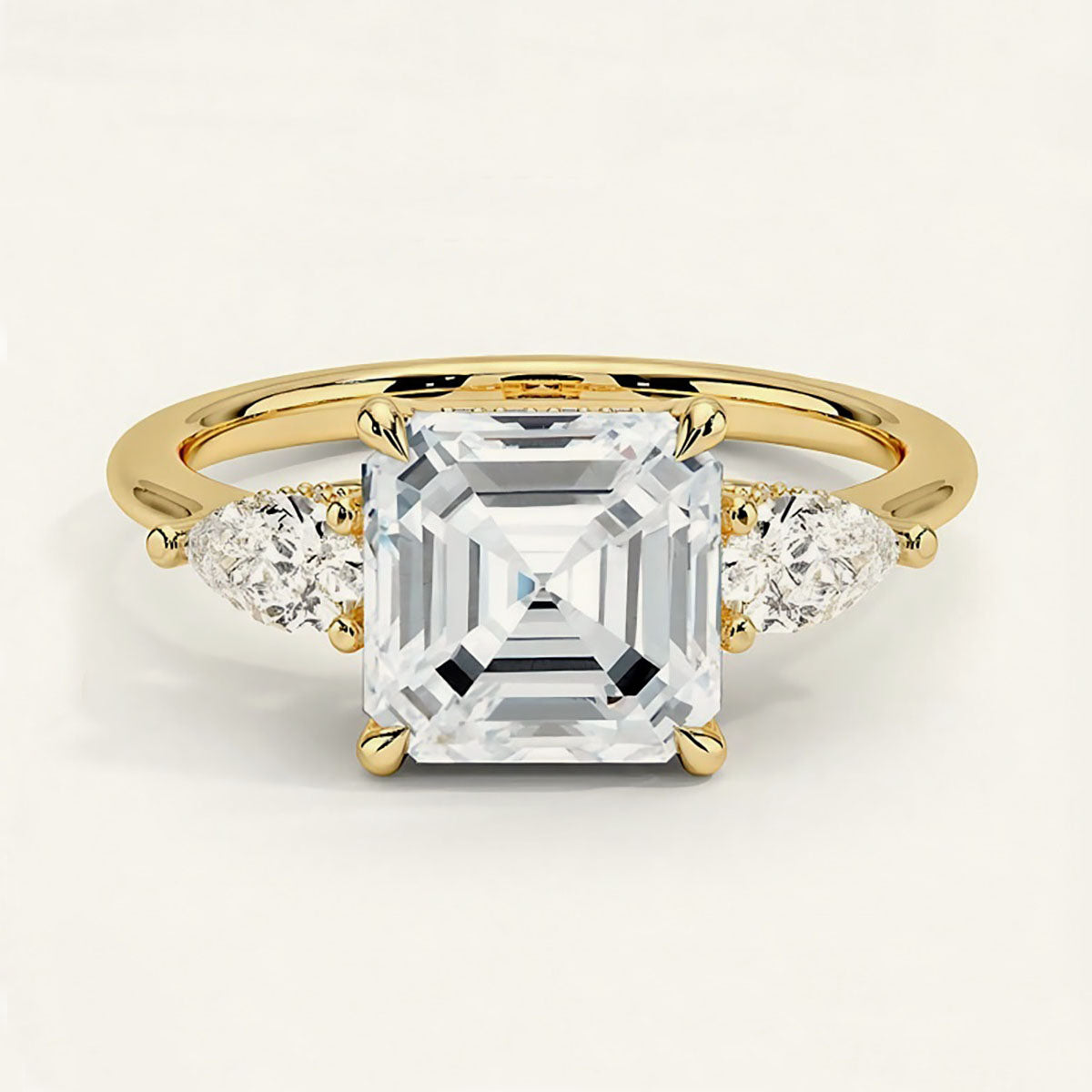 Asscher Three Stone Moissanite Ring - Gold