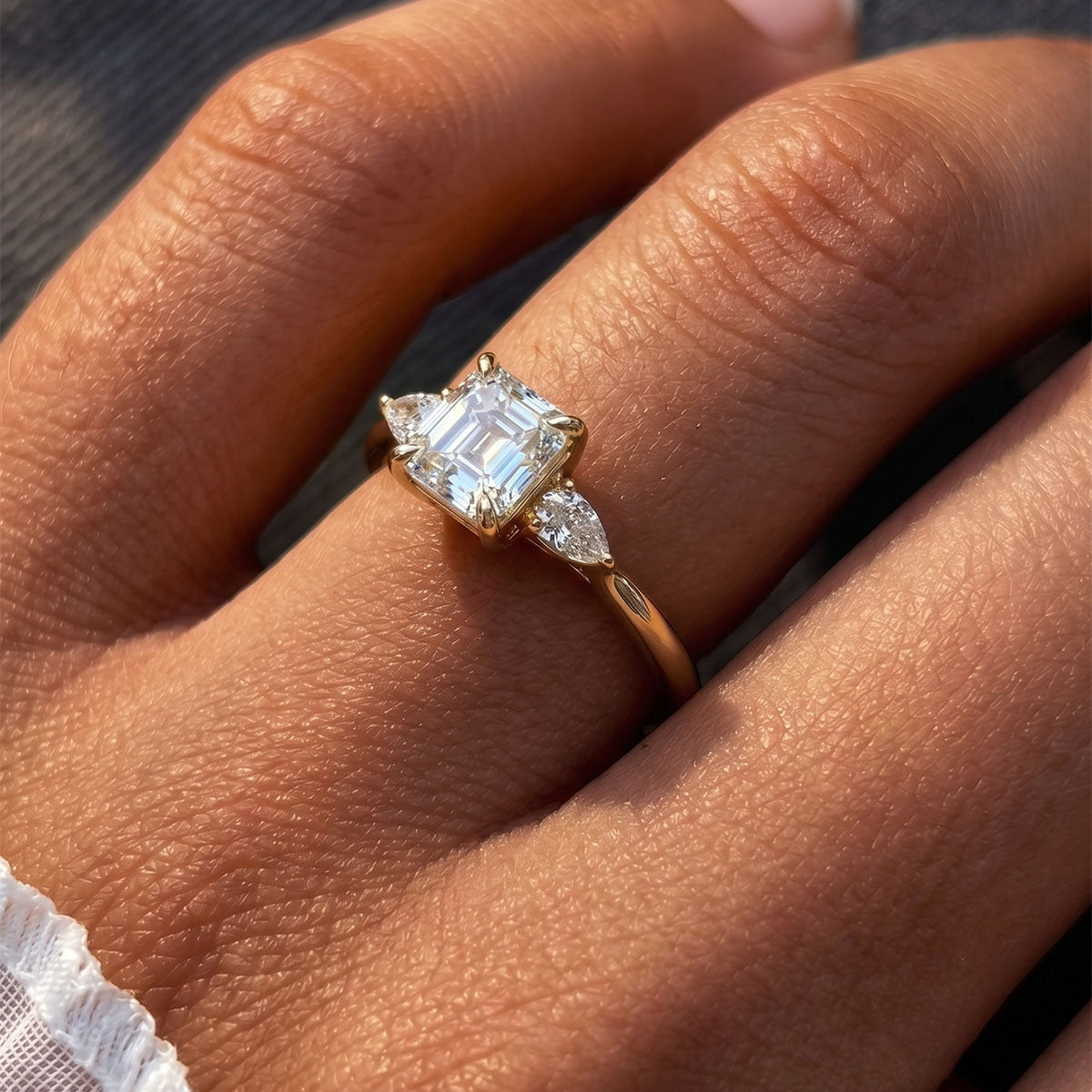 Asscher Three Stone Moissanite Ring - Gold