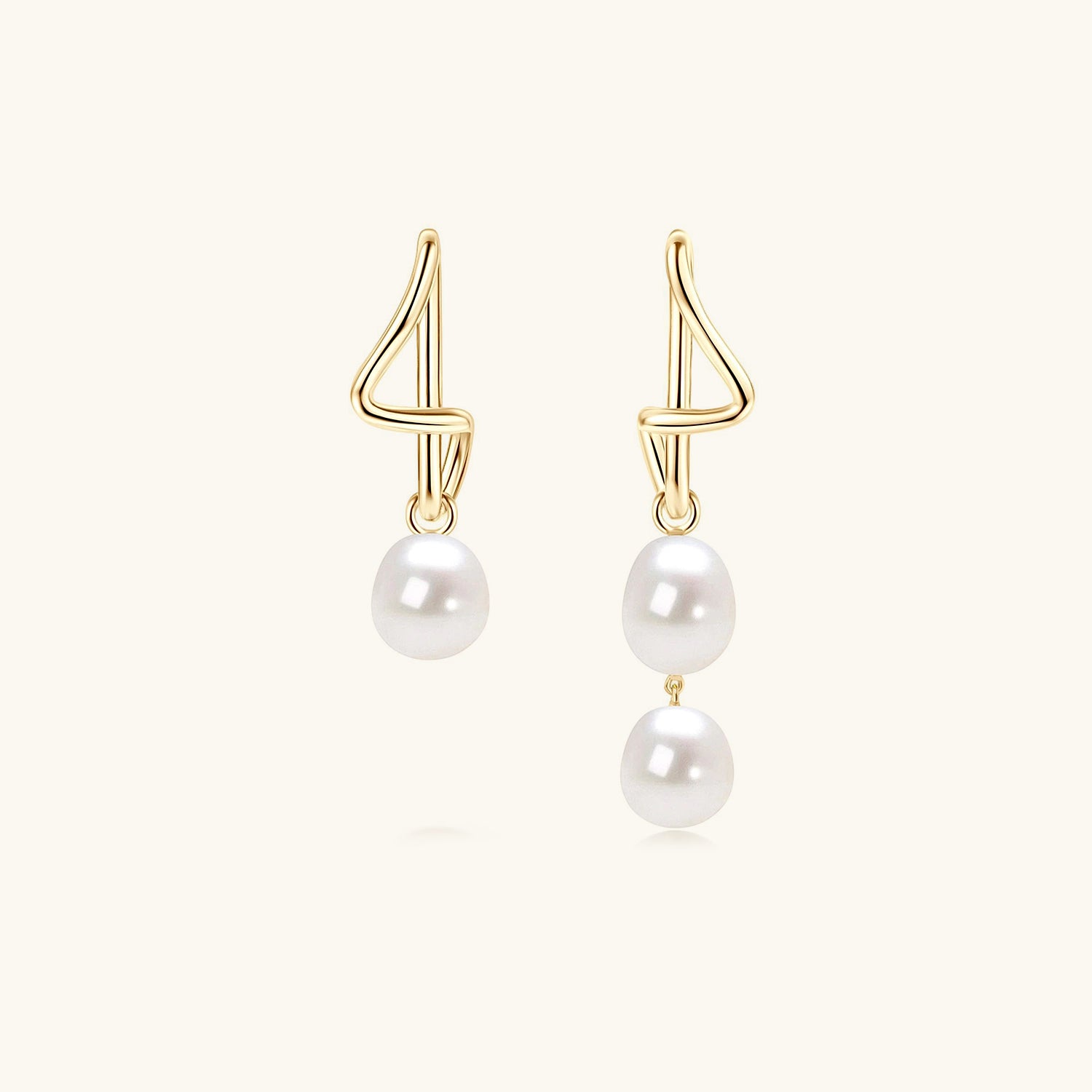 Asymmetrical Freshwater Baroque Pearl Drop Earrings - Gold