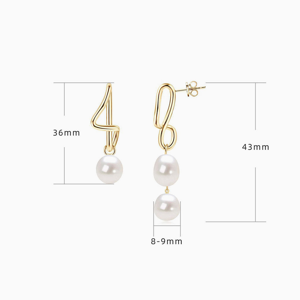 Asymmetrical Freshwater Baroque Pearl Drop Earrings - Gold