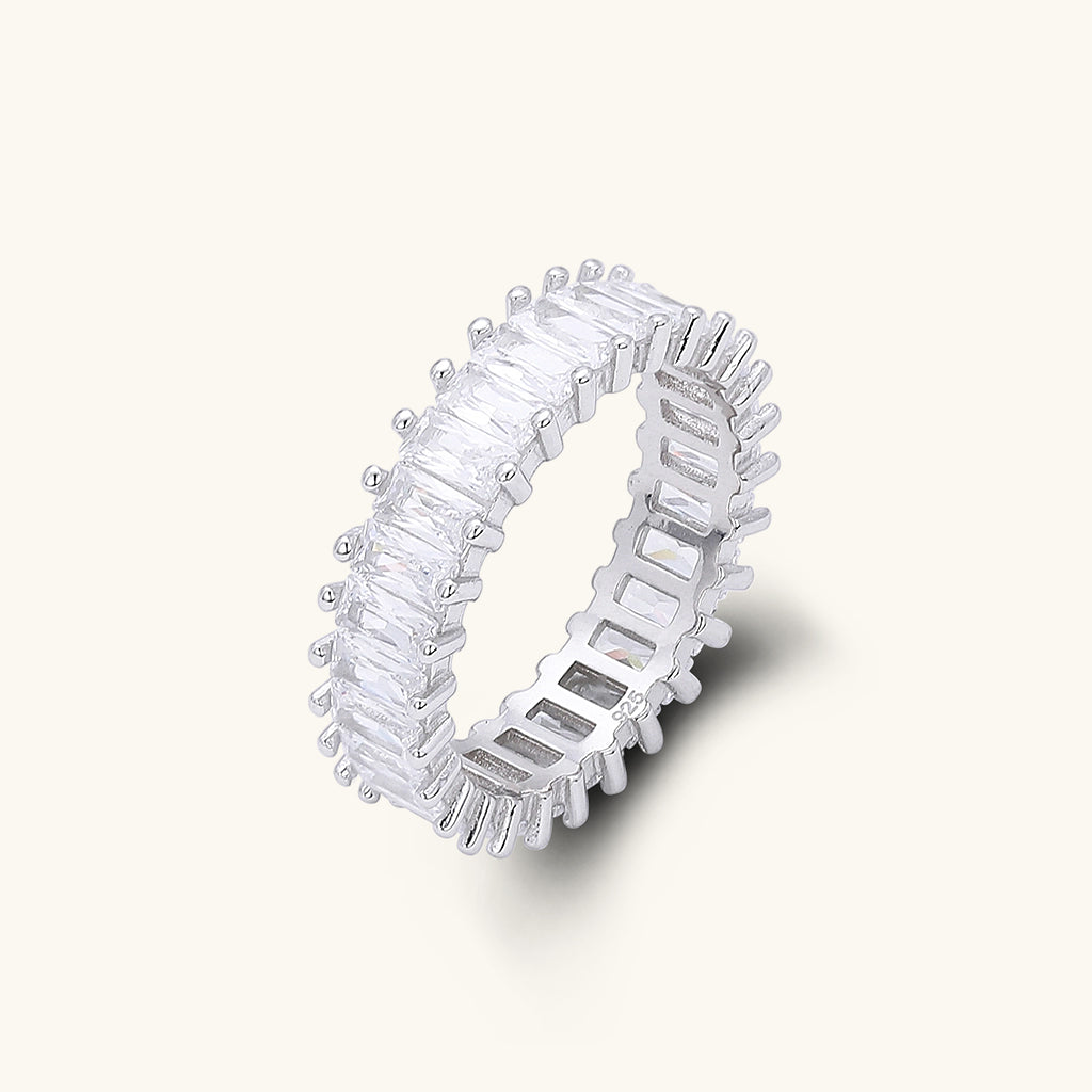 Baguette Diamond Band Eternity Ring - Silver