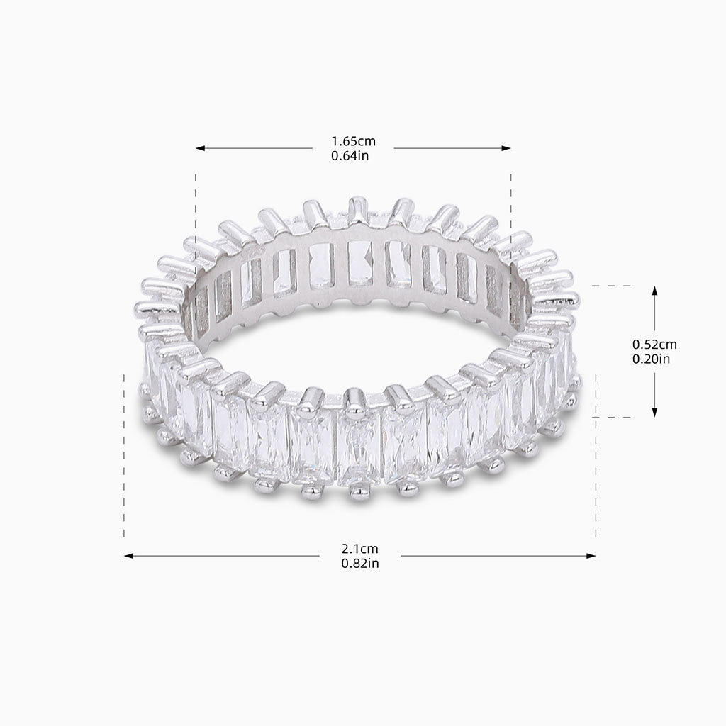 Baguette Simulated Diamond Band Eternity Ring - Silver