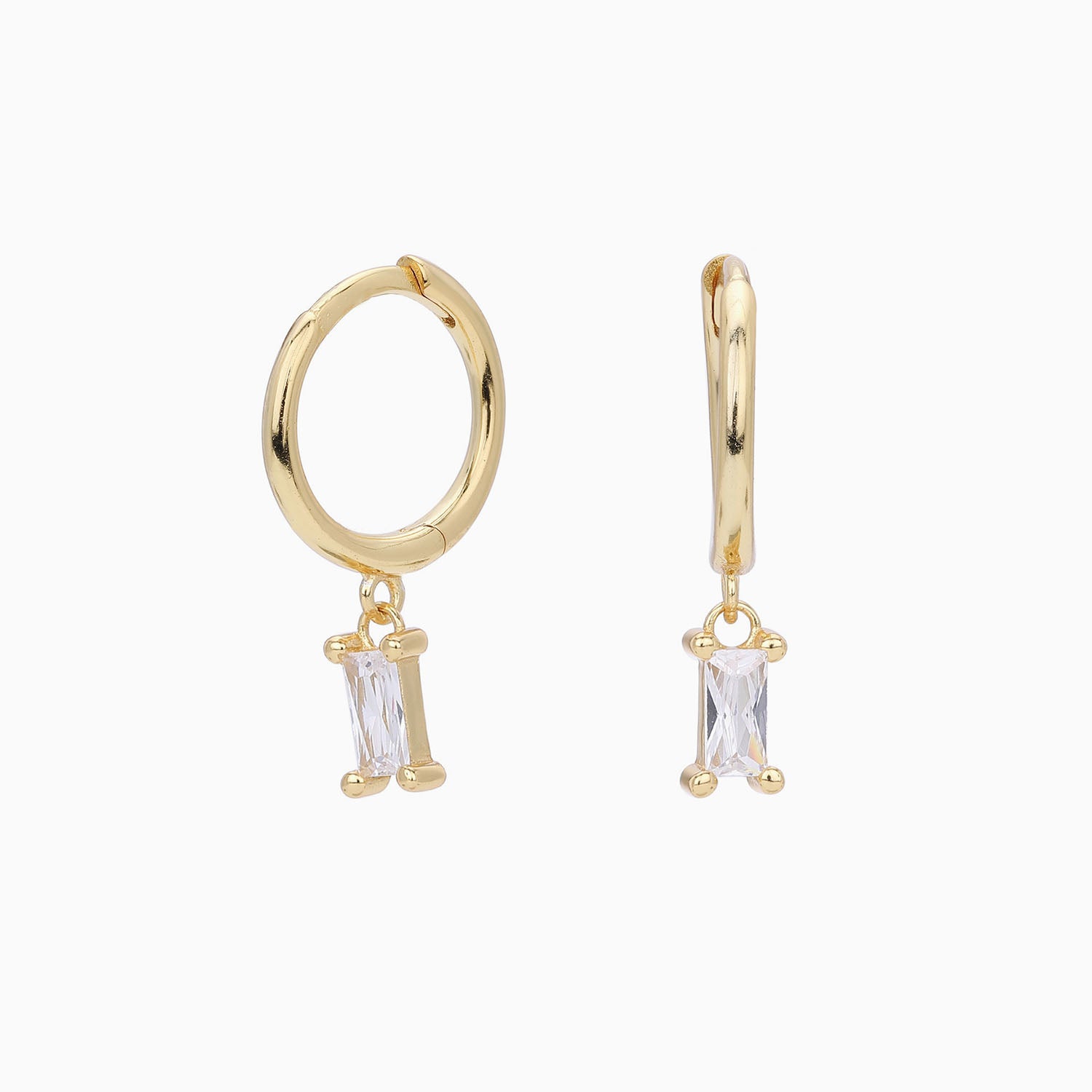 Baguette Diamond Drop Huggie Hoop Earrings - Gold