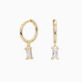 Baguette Diamond Drop Huggie Hoop Earrings - Gold