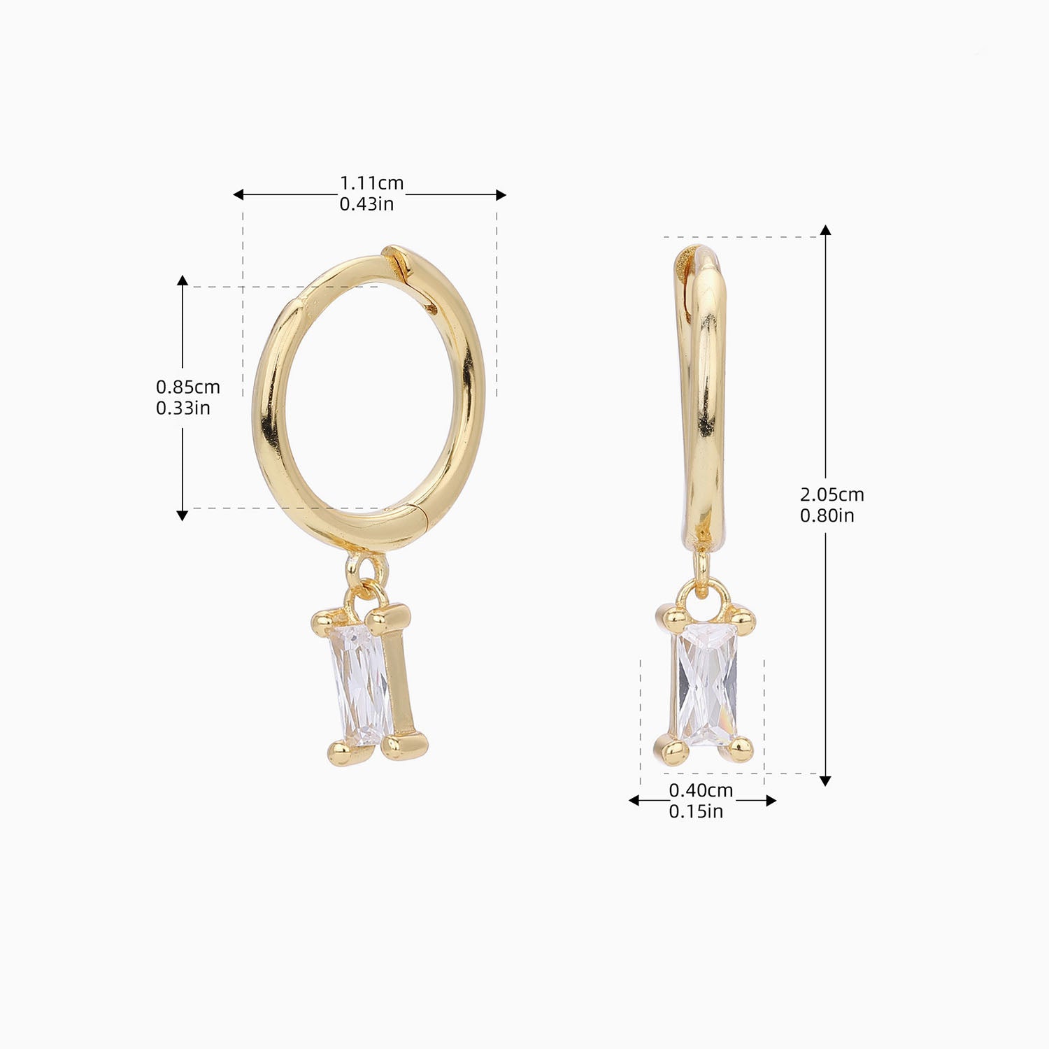 Baguette Diamond Drop Huggie Hoop Earrings - Gold