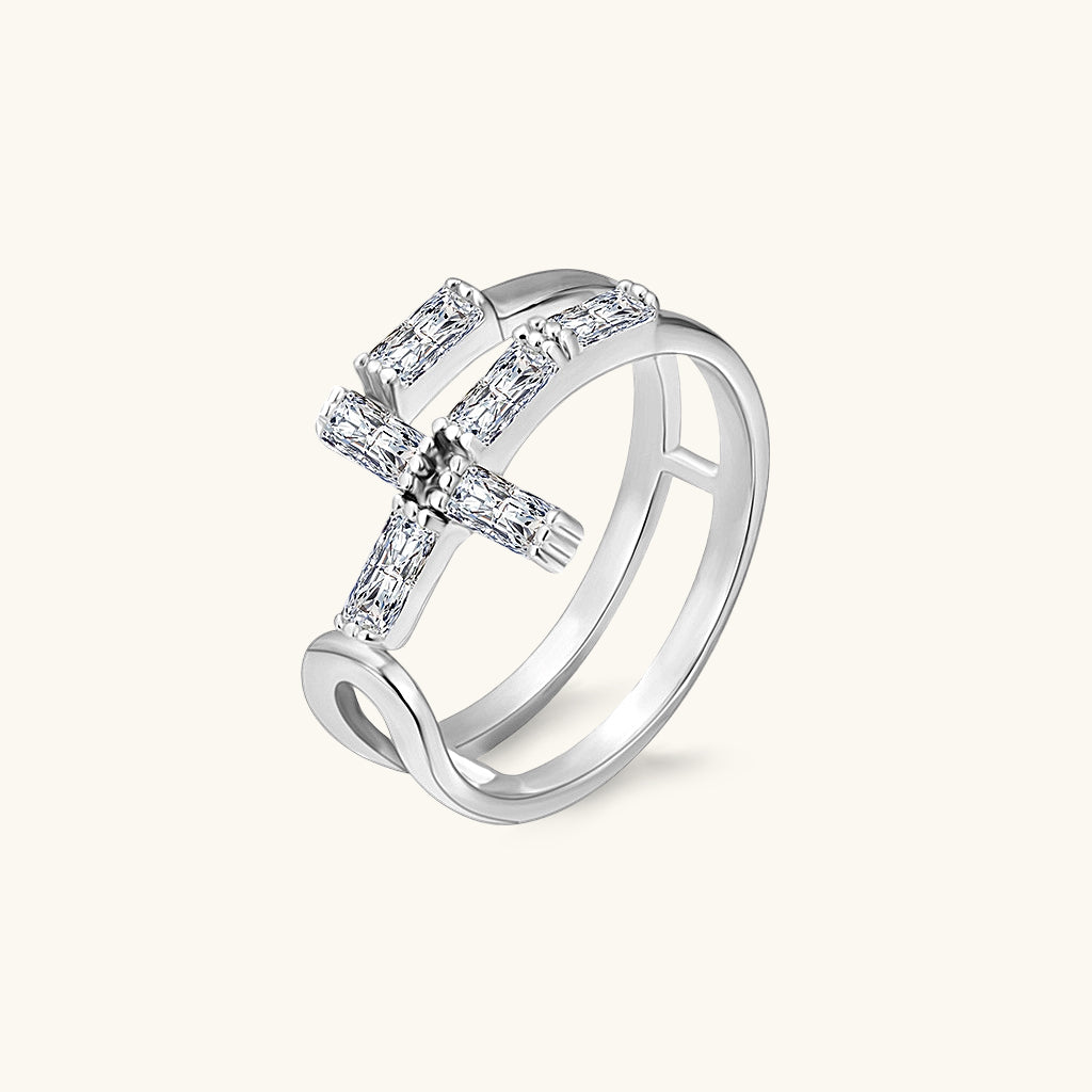 Baguette Diamond Sideways Cross Open Ring