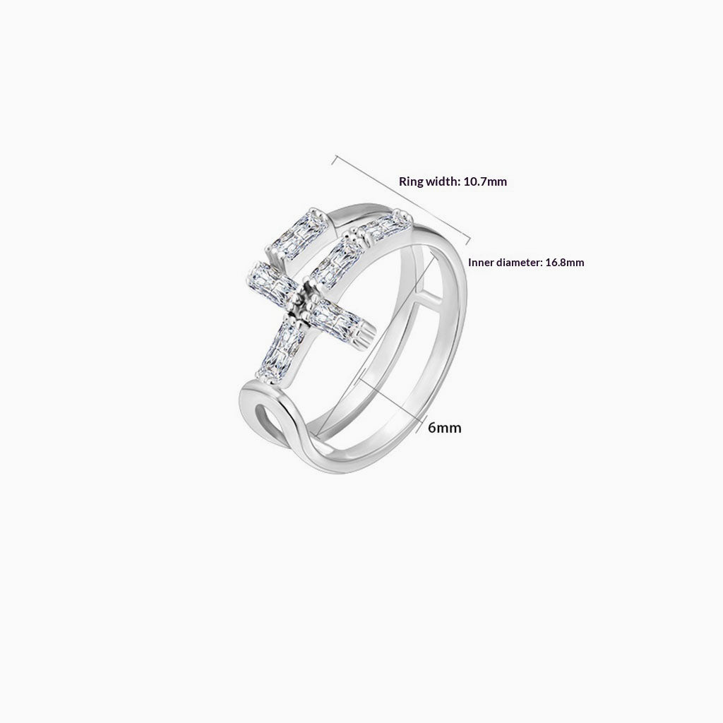 Baguette Diamond Sideways Cross Open Ring