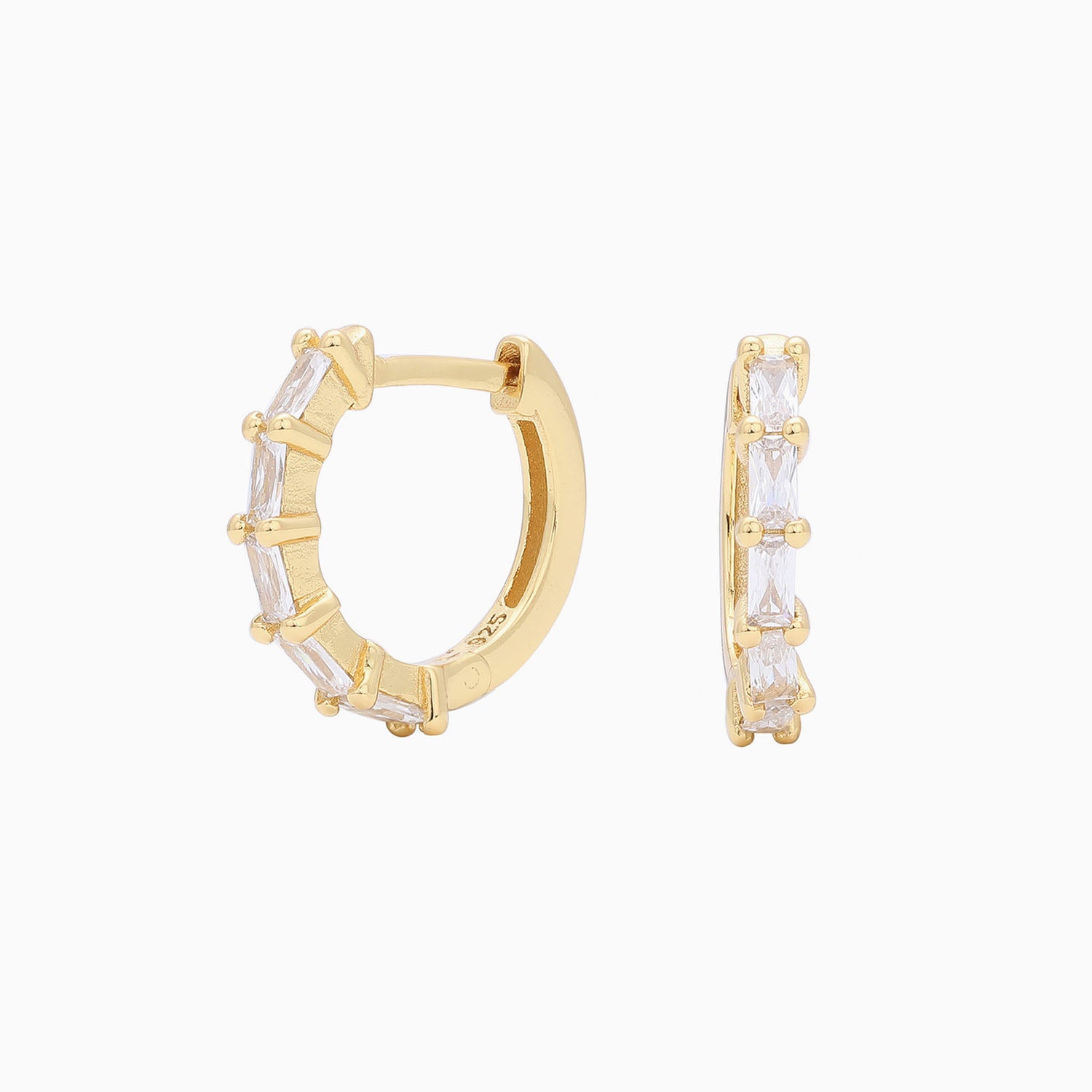 Baguette Half Eternity Huggie Hoop Earrings - Gold