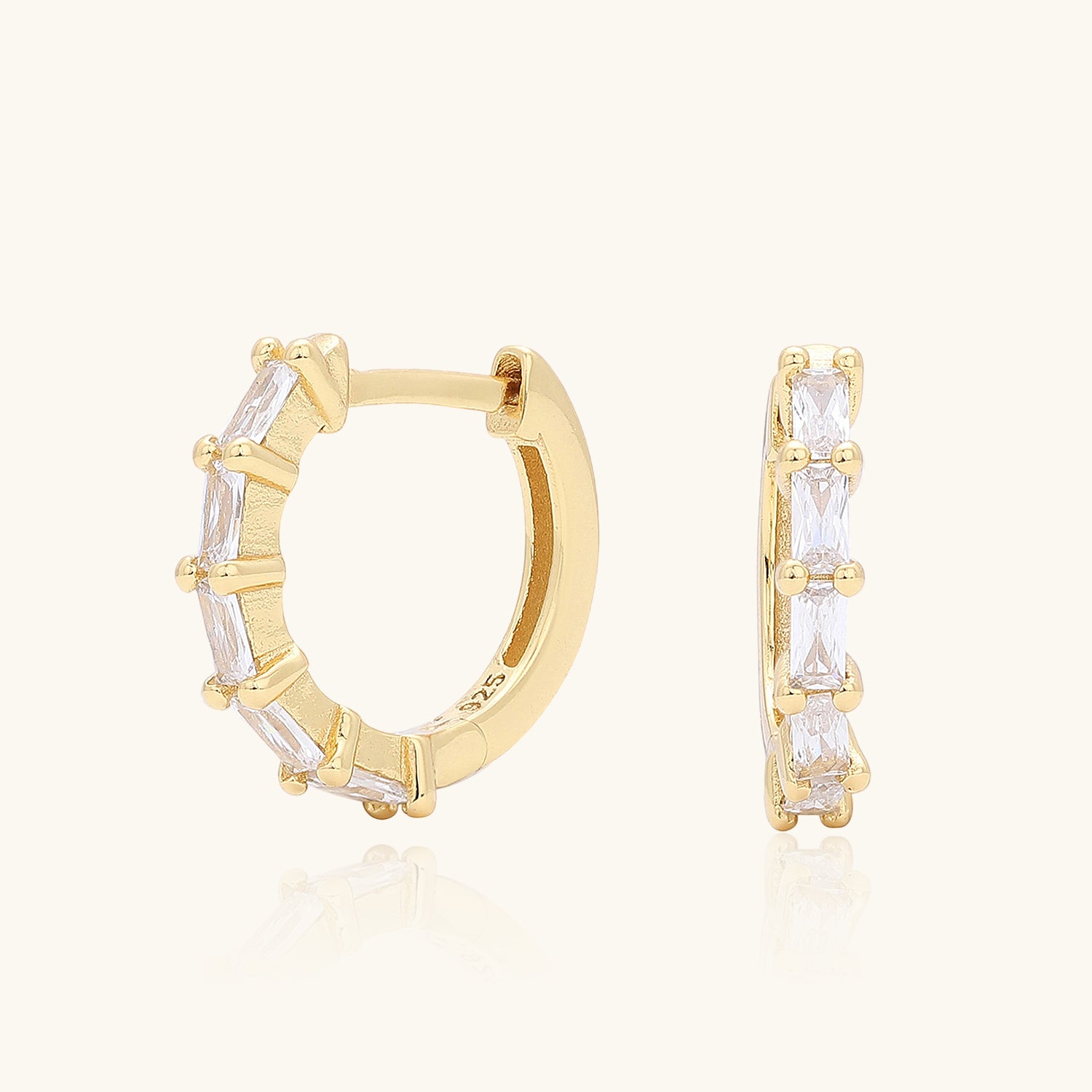 Baguette Half Eternity Huggie Hoop Earrings - Gold
