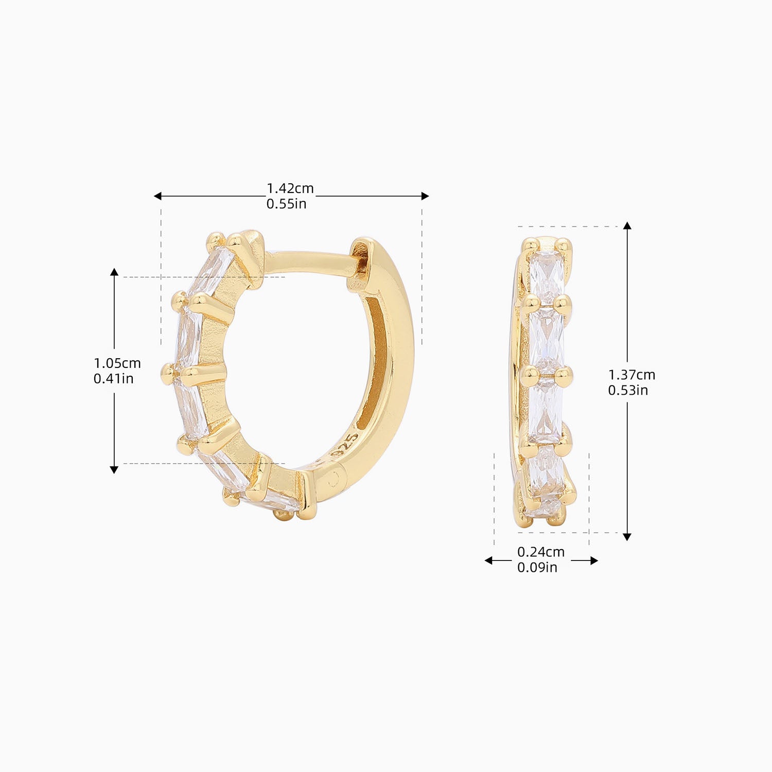 Baguette Half Eternity Huggie Hoop Earrings - Gold