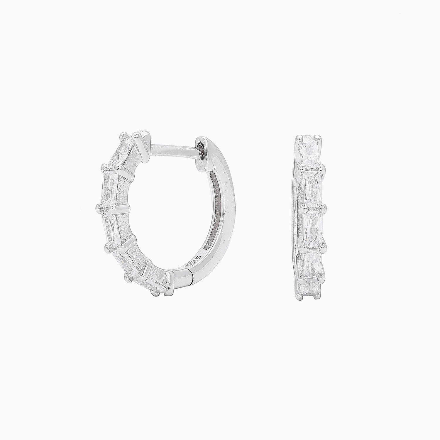 Baguette Half Eternity Huggie Hoop Earrings - Silver