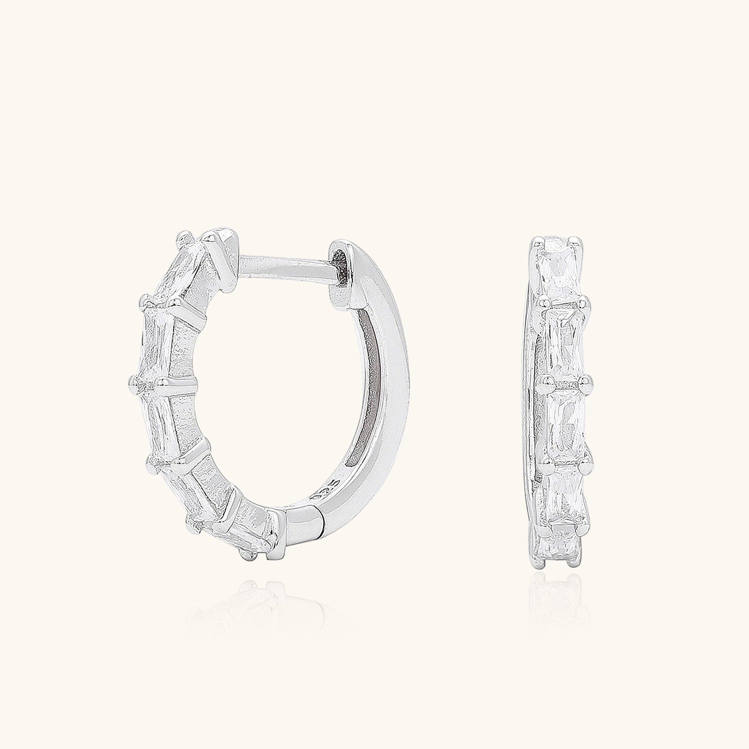 Baguette Half Eternity Huggie Hoop Earrings - Silver