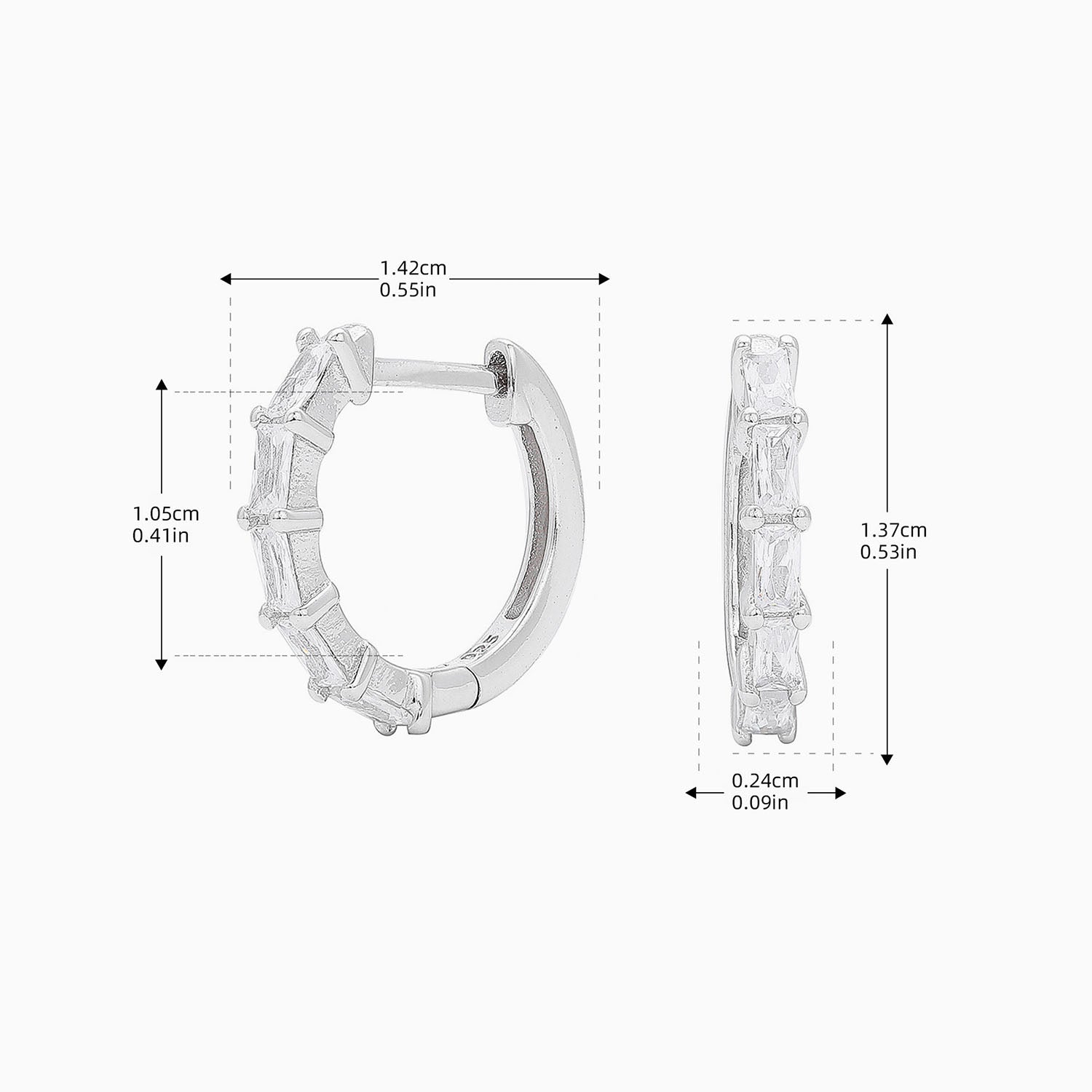 Baguette Half Eternity Huggie Hoop Earrings - Silver