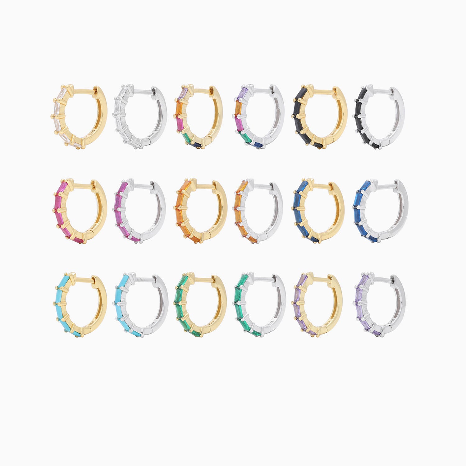 Baguette Half Eternity Huggie Hoop Earrings - Silver