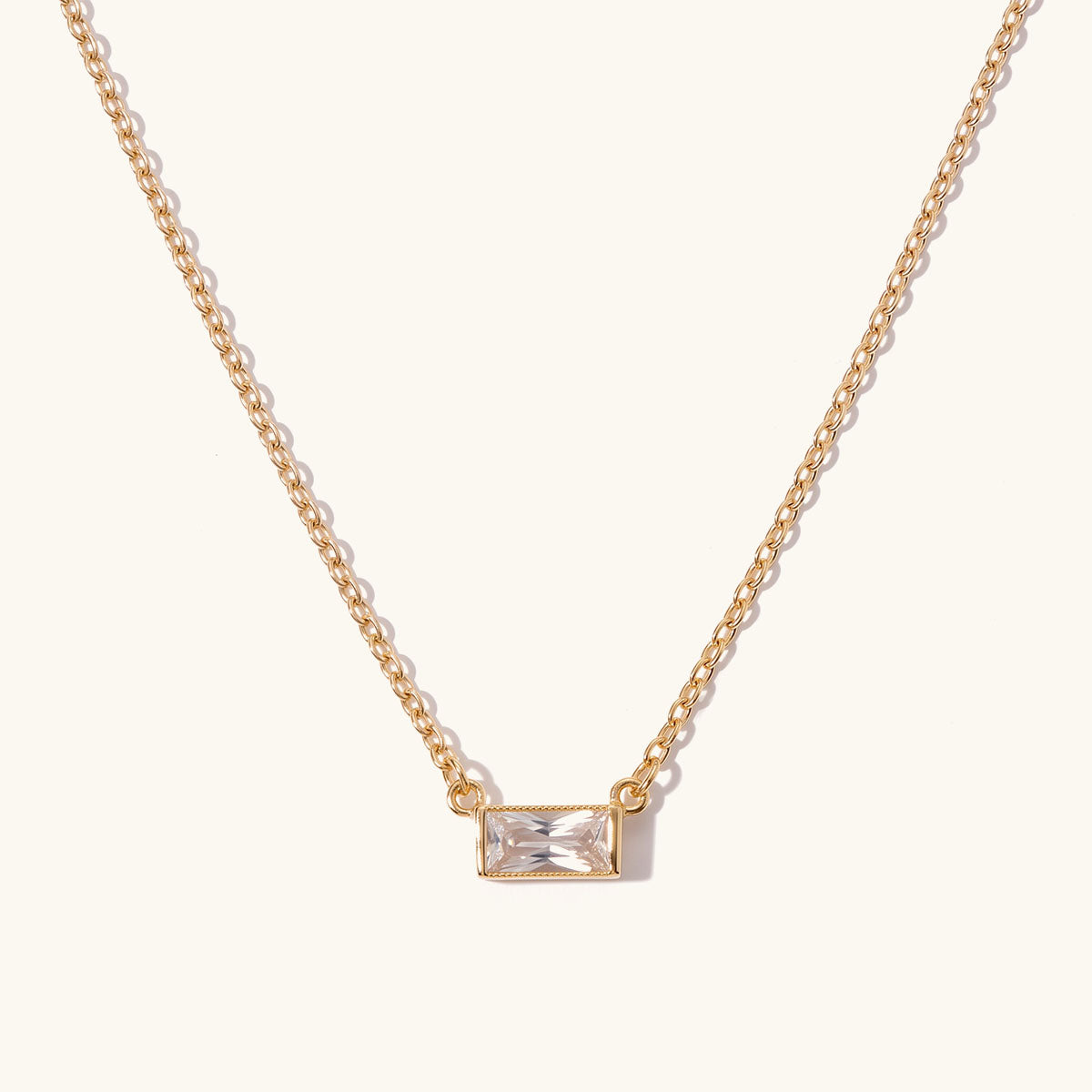 Baguette Simulated Diamond Pendant Necklace - Gold