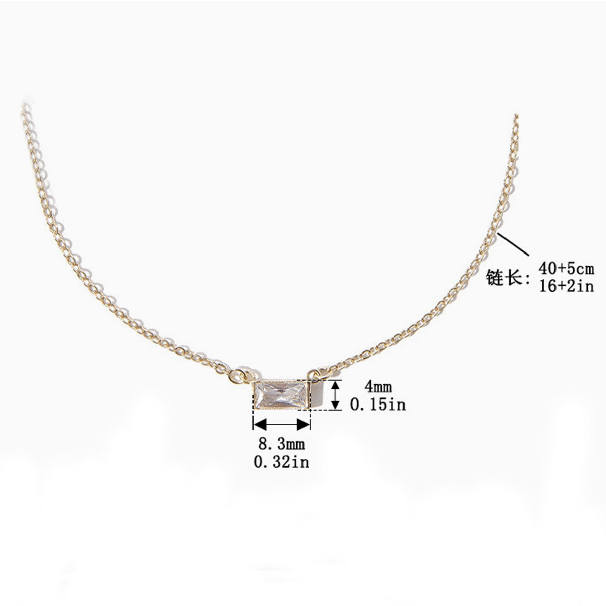 Baguette Simulated Diamond Pendant Necklace - Gold