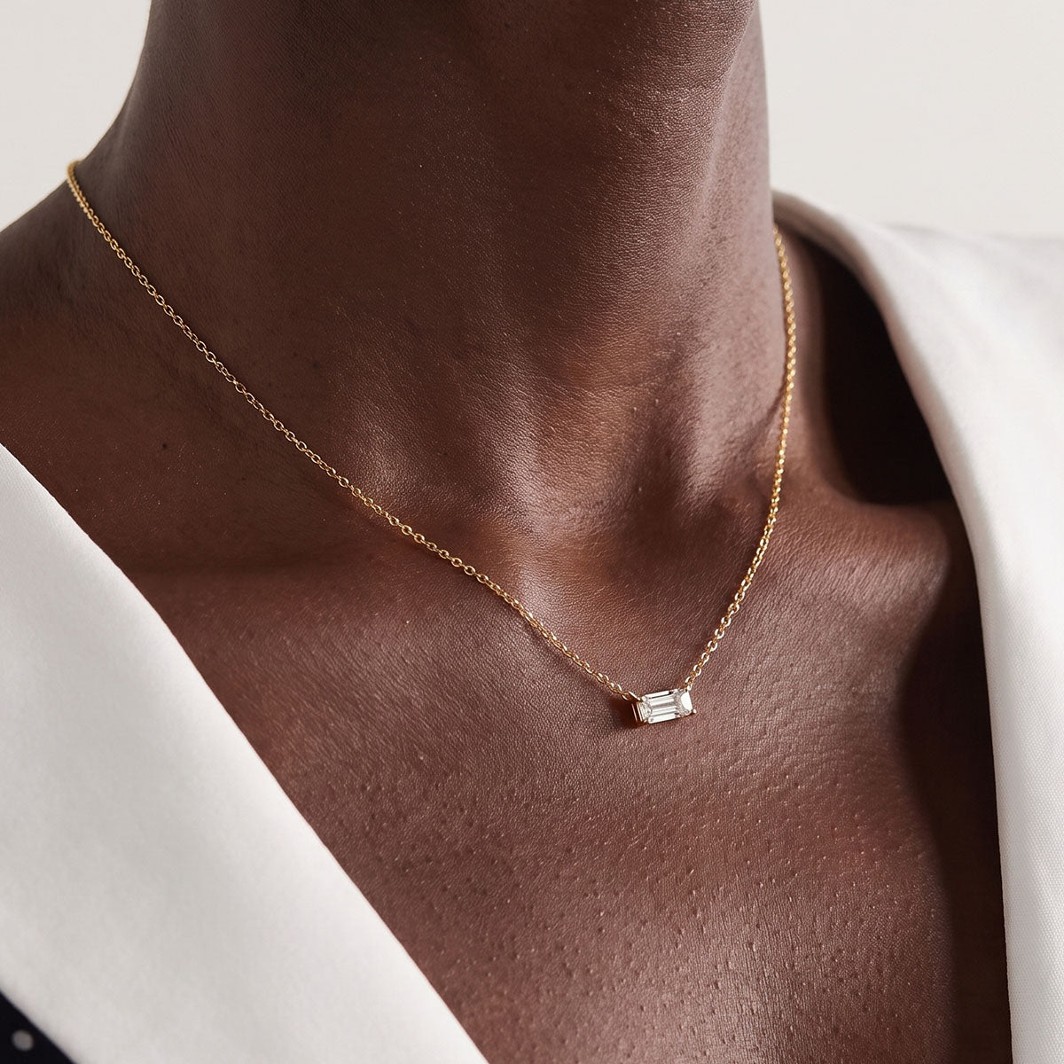 Baguette Simulated Diamond Pendant Necklace - Gold
